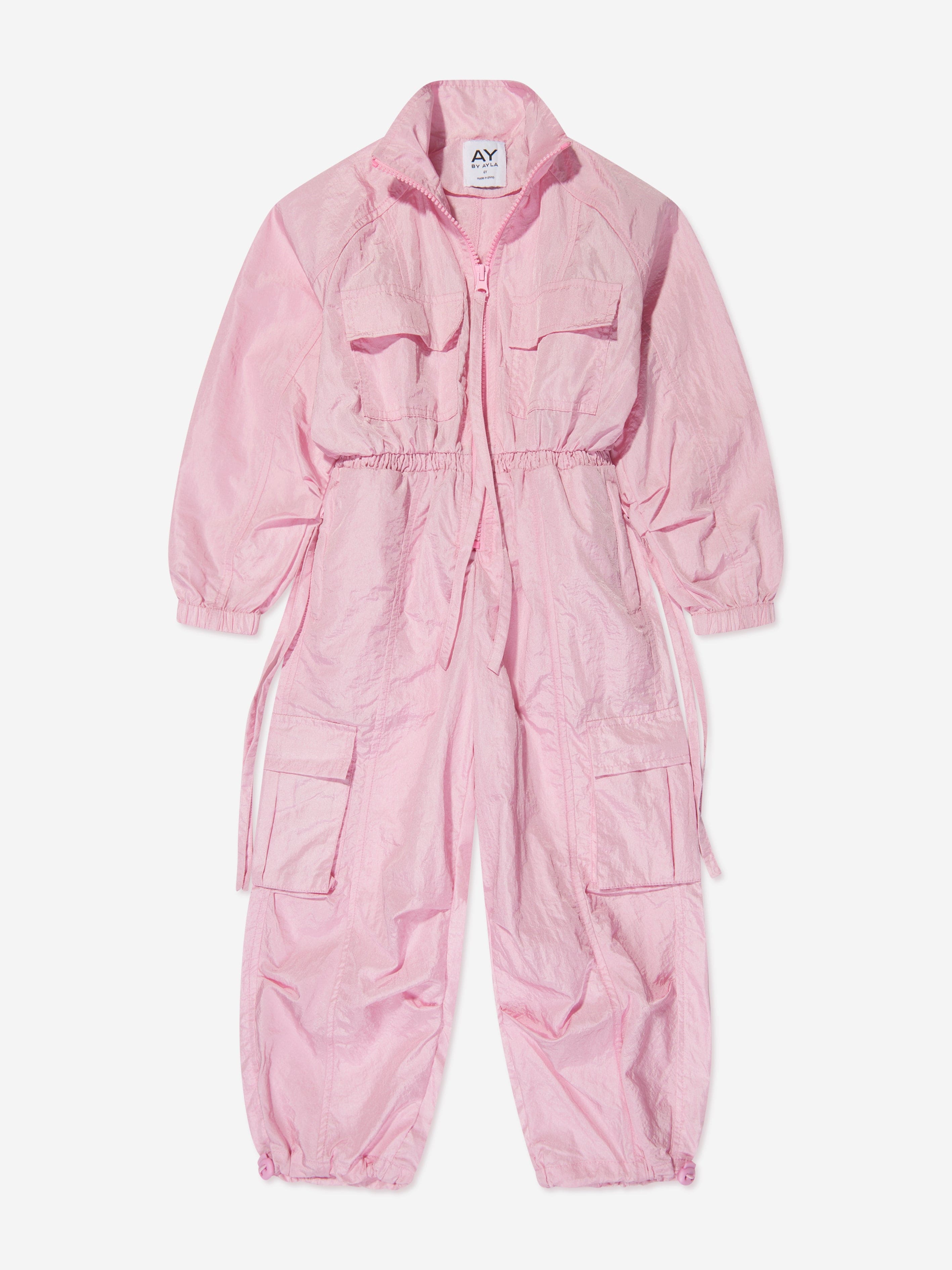 AY by AYLA Girls' Pink Nylon Jumpsuit - Stylish & Comfortable Playwear for School, Playdates & Outdoor Adventures