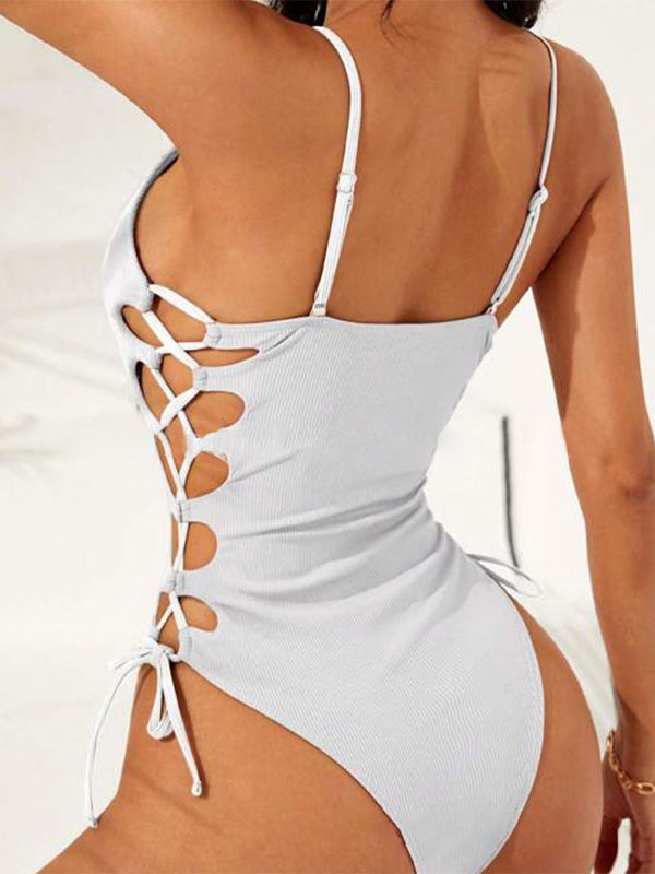 ZASUWA Women's U Neck Hollow Out One Piece Dress with Drawstring - Perfect for Summer, Beach, and Casual Outings