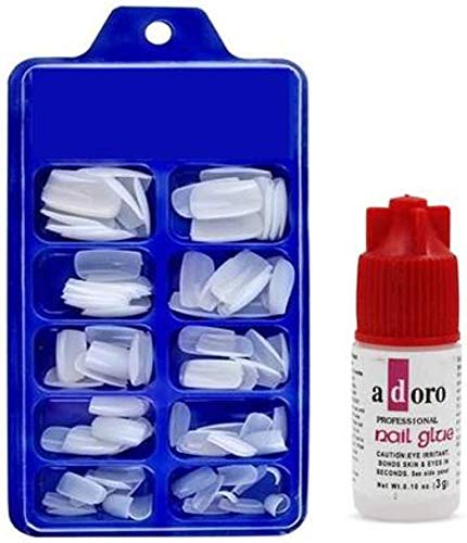 GYAN Artificial Nails - White False Nails for Women, Acrylic Press on Nails with Glue, Full Cover Fake Nails for Manicure, Home Salon & Party Use