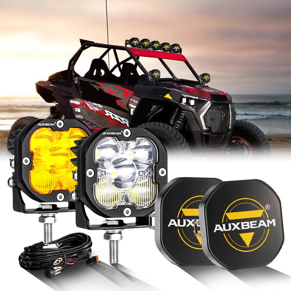 80W 3 Inch LED Pod Lights - 9600LM White & Amber Off-Road Light Bar for ATV, UTV, Side by Side, 4x4 - Waterproof Fog Lights for Night Driving, Hunting, Camping, Trail Riding