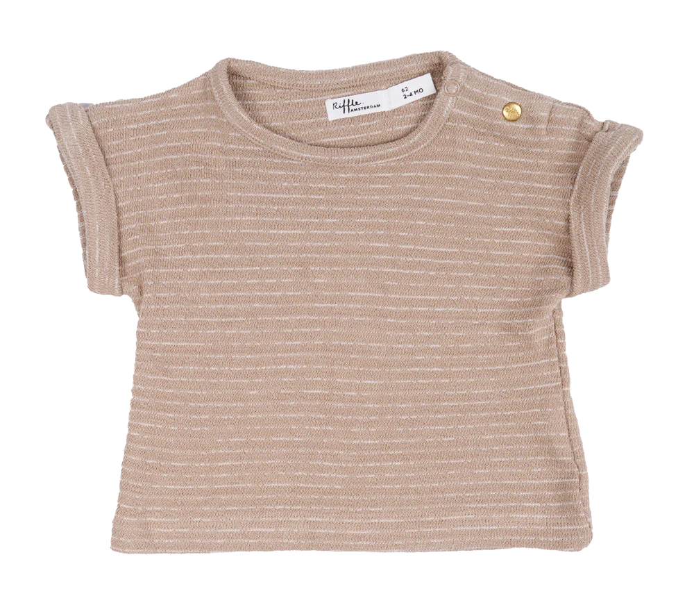 Short Sleeve Juul T-Shirt - Beige Striped Casual Top for Men & Women | Perfect for Summer Outfits, Beach Wear and Street Style Fashion