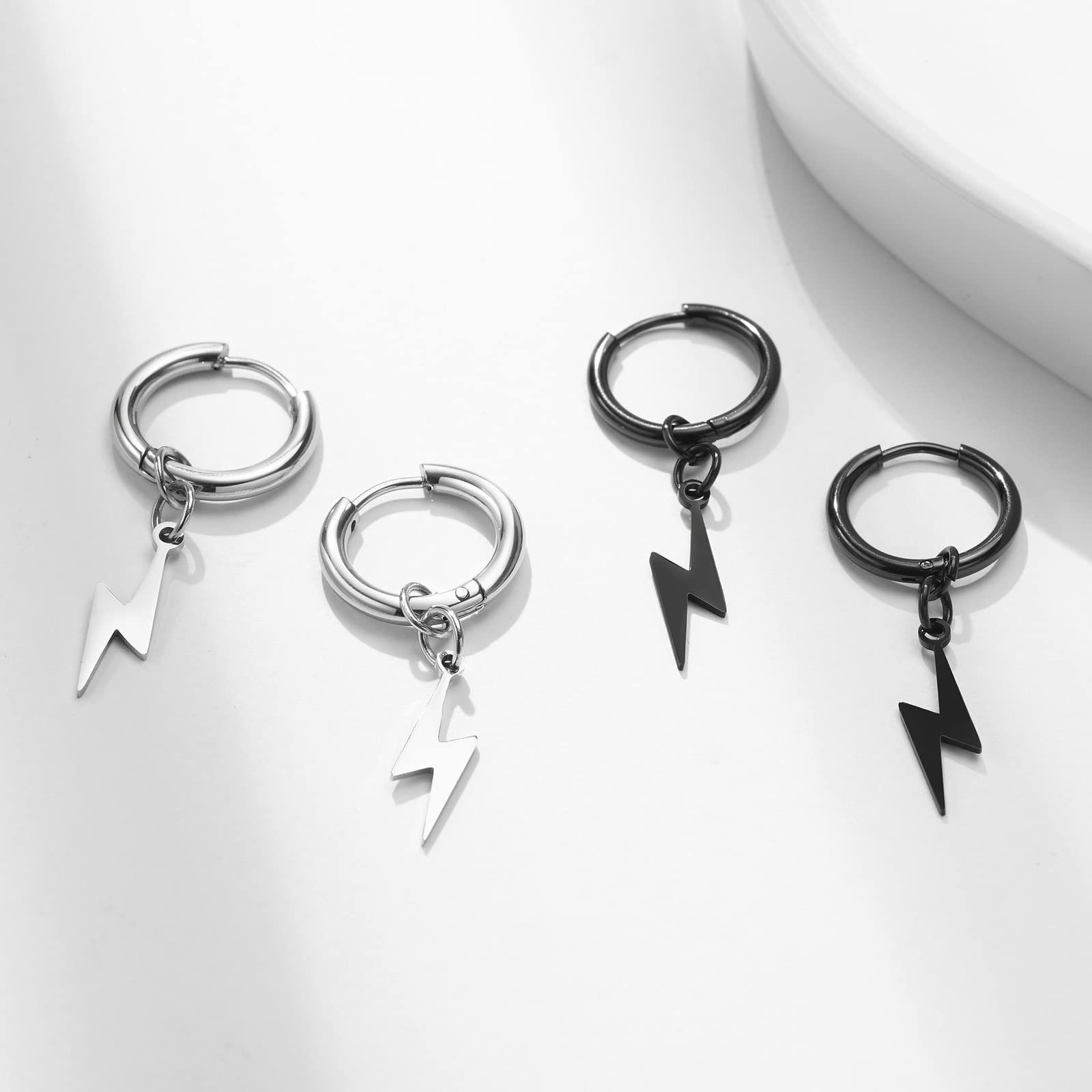 Unisex Lightning Bolt Clip-On Earrings | Stainless Steel Non-Piercing Dangle Earrings for Men & Women - Perfect for Parties, Cosplay & Everyday Fashion