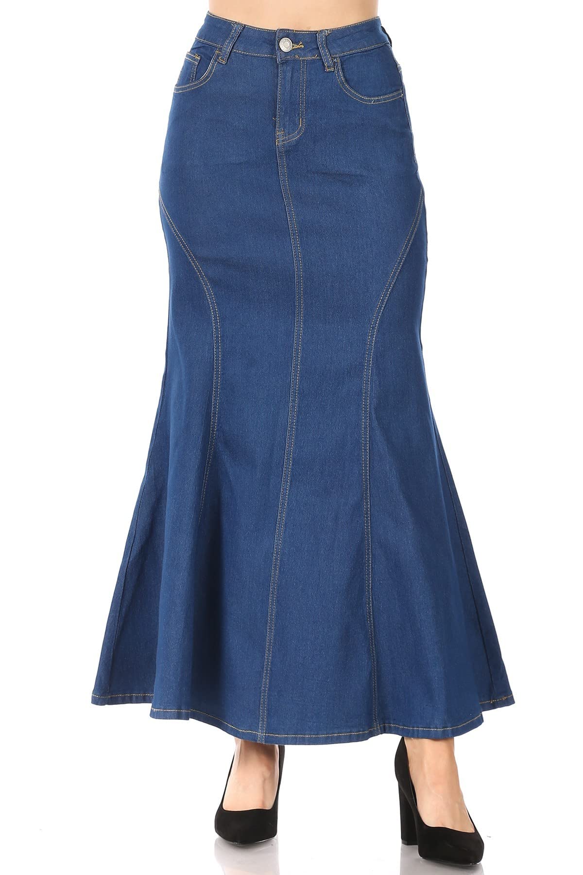 Women's Plus Size Mermaid Maxi Skirt - Stretch Denim A-Line Long Skirt for Juniors & Women | Perfect for Casual Wear, Beach Outfits & Special Occasions