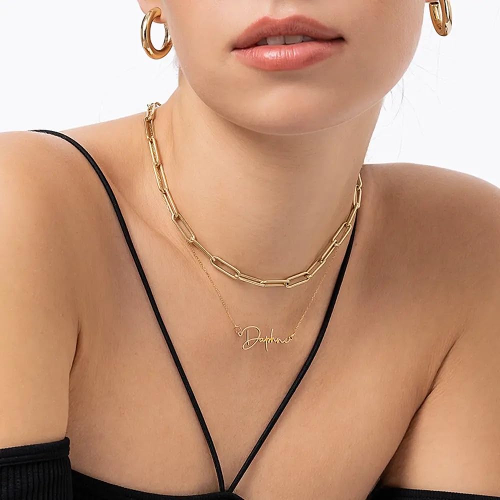 OAK & LUNA Personalized Belle Custom Name Necklace - Elegant Gold/Silver Nameplate Jewelry Gift for Women, Birthday, Anniversary, Valentine's Day - Perfect for Everyday Wear, Date Nights & Special Occasions