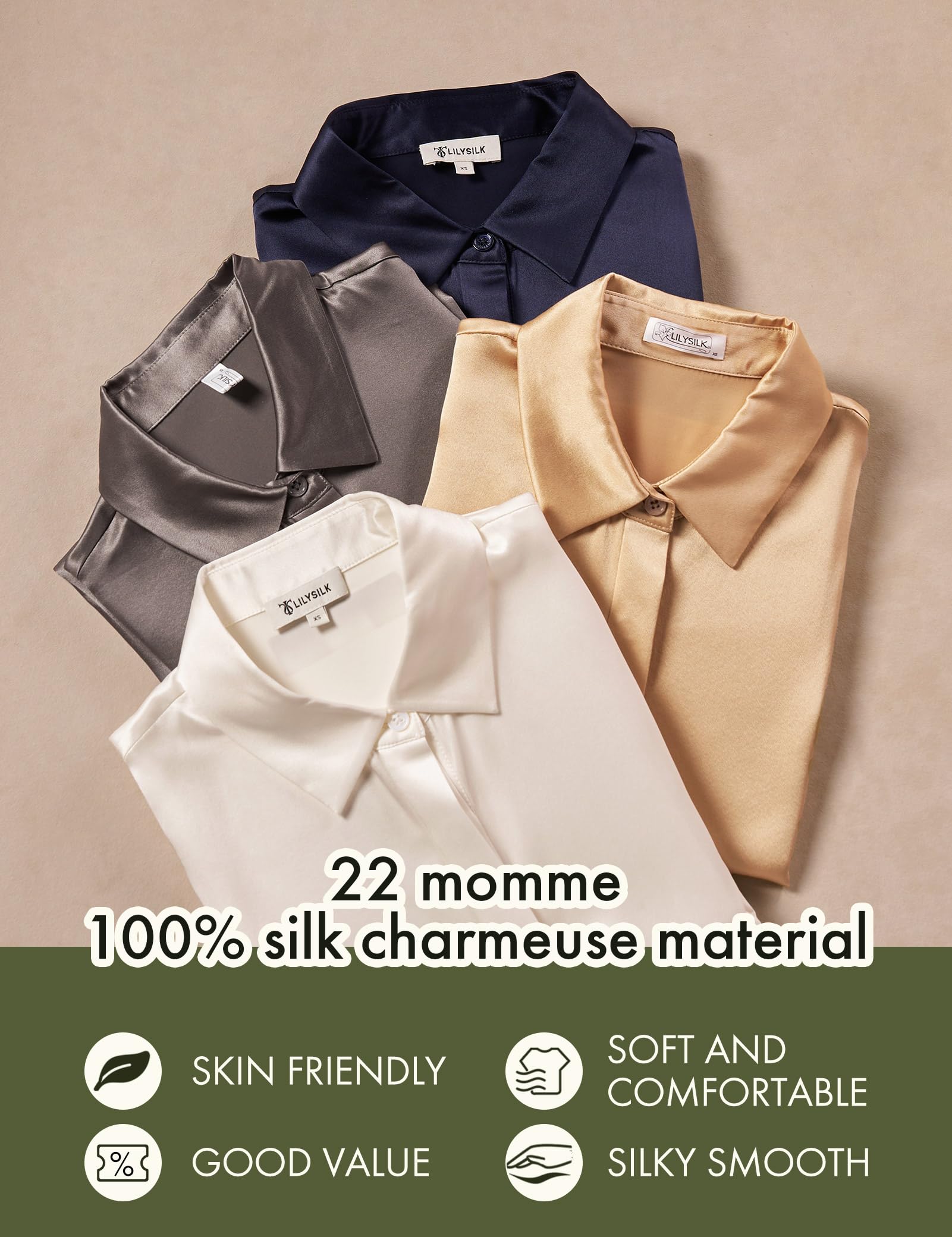 LilySilk 100% Pure Silk Blouse for Women - Long Sleeve Smooth Tops for Work, Office & Special Occasions | Elegant & Comfortable Silk Shirt for Professional & Formal Wear
