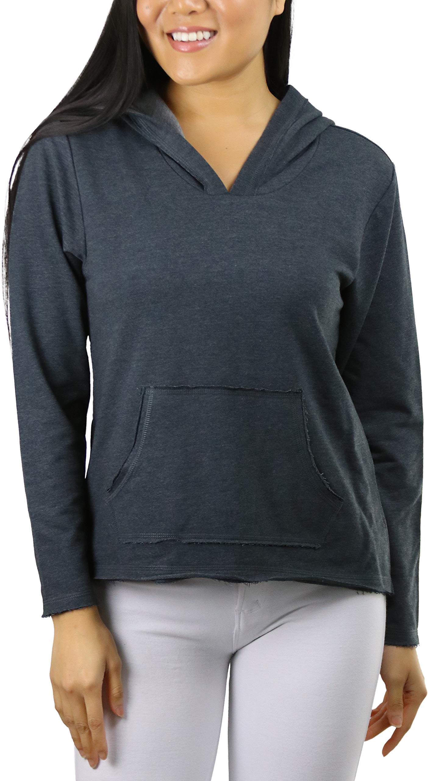 ToBeInStyle Women's Cotton Long Sleeve V-Neck Raw Edge Relaxed Fit Hoodie | Casual Loungewear & Streetwear for Everyday Comfort
