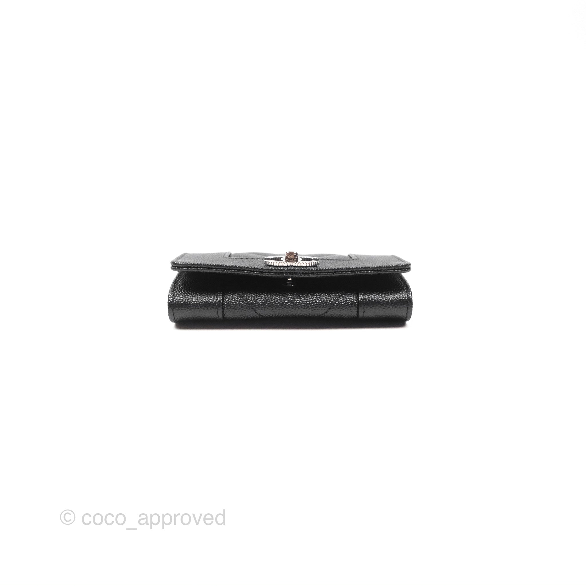 Chanel Chevron Mademoiselle Card Holder in Iridescent Black Caviar Leather with Silver Hardware - Perfect for Everyday Luxury & Compact Wallet Organization