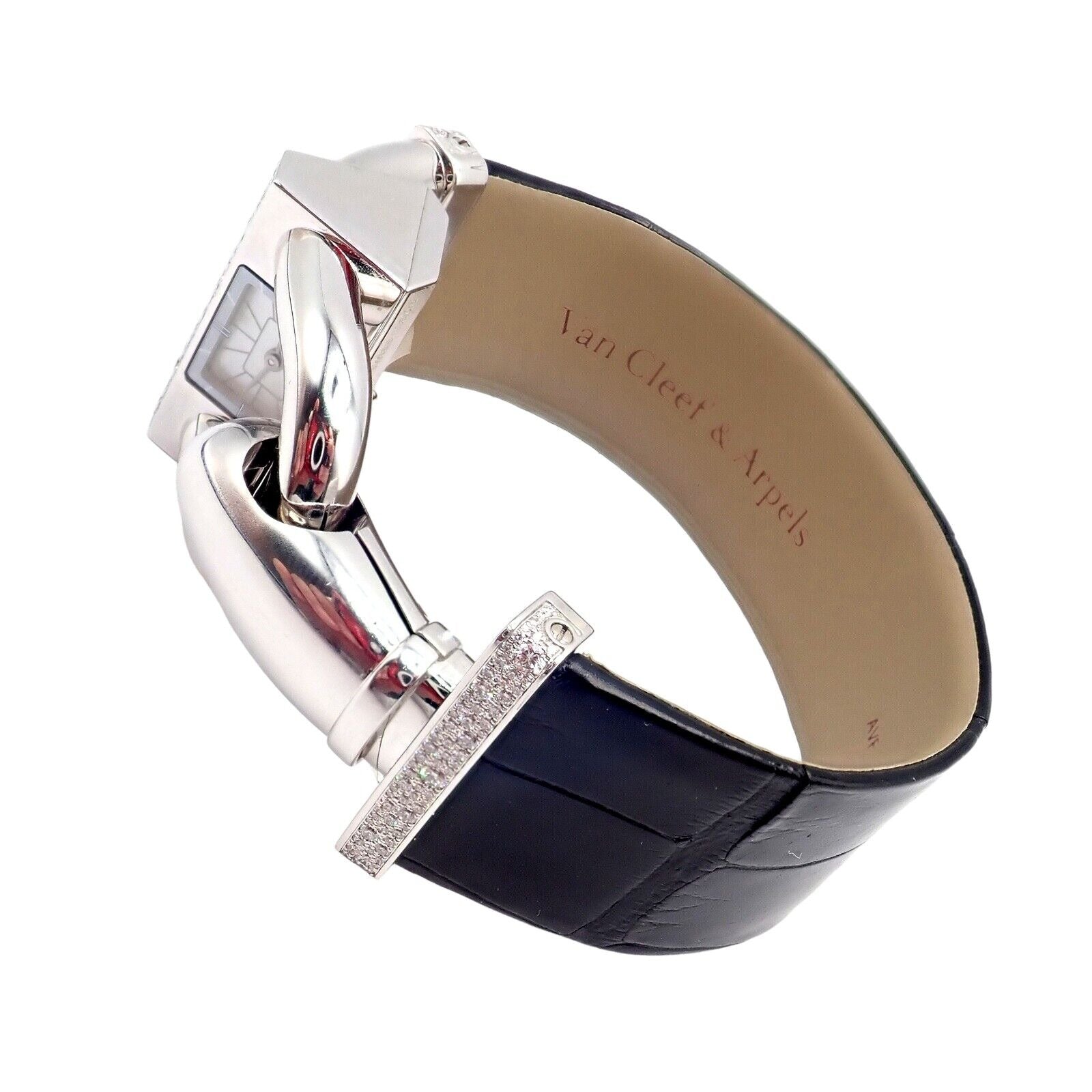 Authentic Van Cleef & Arpels 18K White Gold Diamond Cadenas Alligator Watch - Luxury Women's Dress Watch for Special Occasions & Evening Events