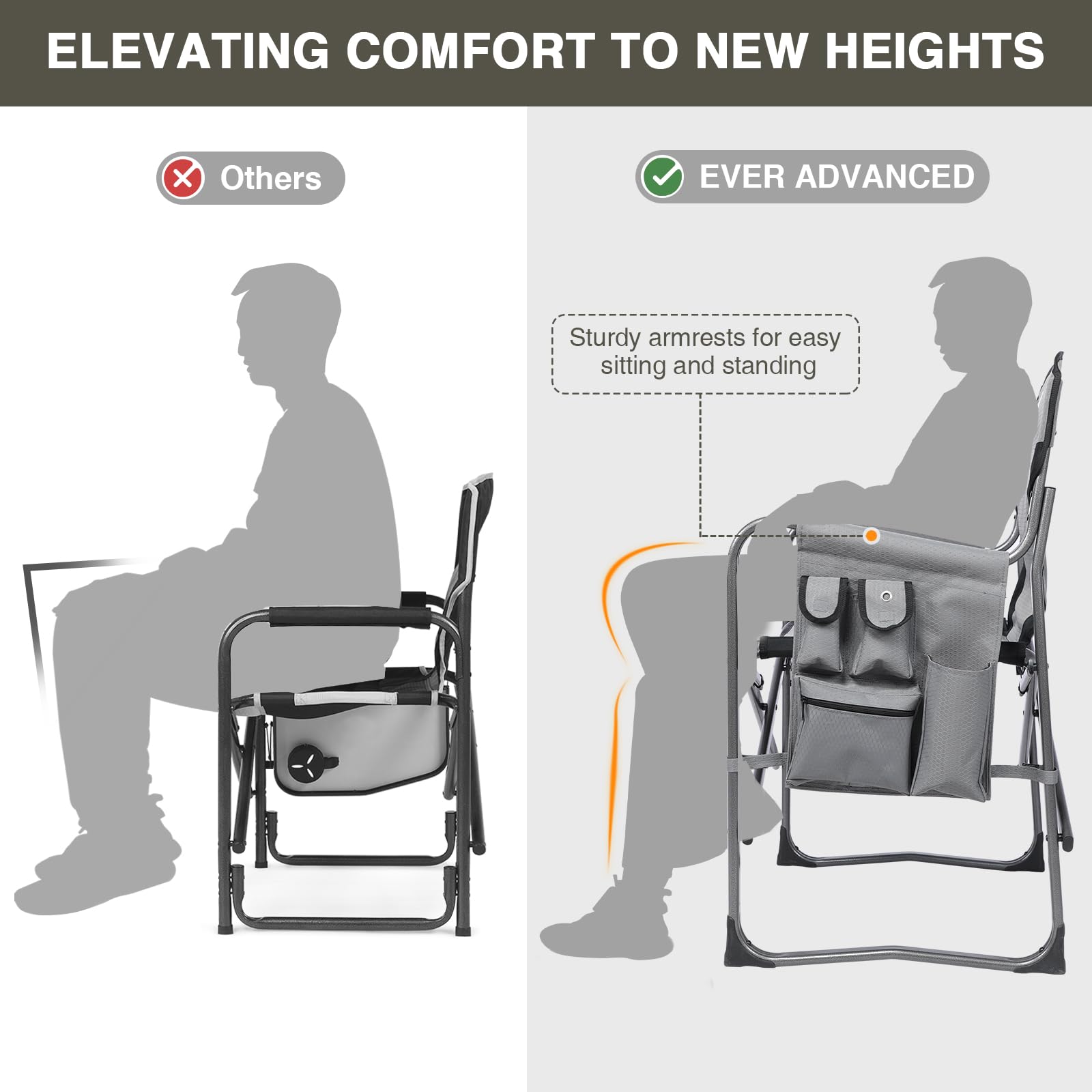 EVER ADVANCED Lightweight Folding Director's Chair - Heavy Duty 350LB Capacity Aluminum Camping Chair with Side Table & Storage Pouch - Perfect for Outdoor Movies, Beach, Picnics, Camping & Backyard Relaxation