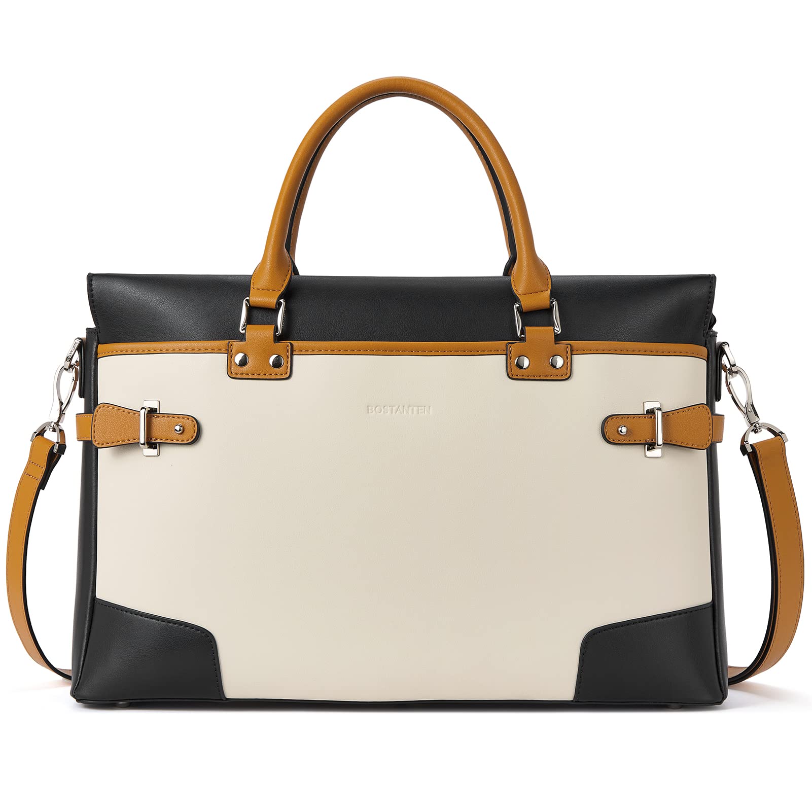 BOSTANTEN Genuine Leather Laptop Briefcase for Women - 15.6 Inch Professional Business Tote Bag with Shoulder Strap - Perfect for Office, Work, Travel & Daily Commute