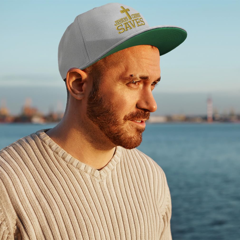 Speedy Pros Snapback Hat for Men - Flat Brim Christian Hat with 'Jesus Christ Saves' Religious Embroidery - Adjustable Baseball Cap for Church, Worship & Everyday Faith Wear