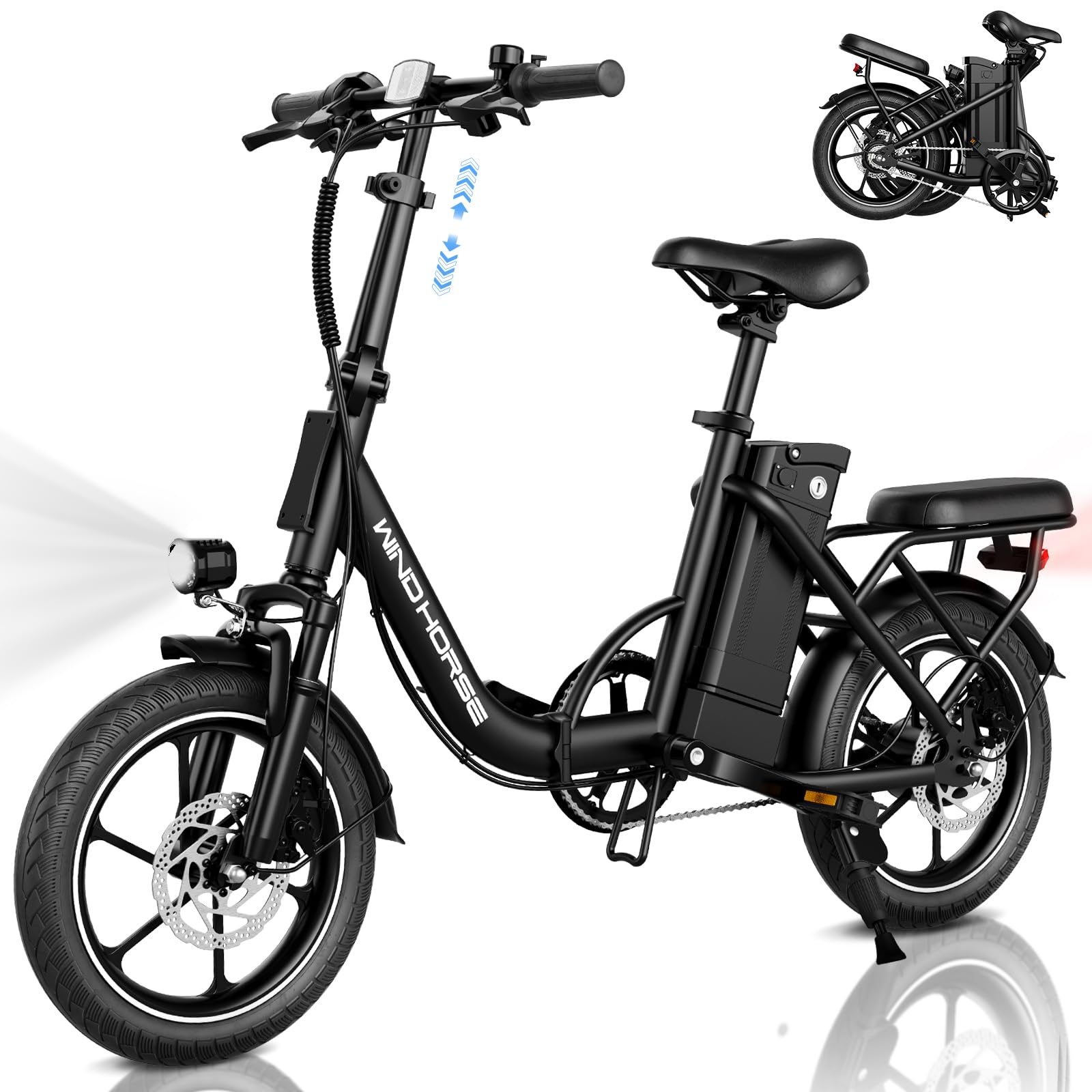 Windhorse 630W Peak Folding Electric Bike for Adults - 35 Miles Range, 25MPH, Dual Disc Brakes & Suspension - Removable Battery Commuter E-Bike for City Riding & Outdoor Adventures