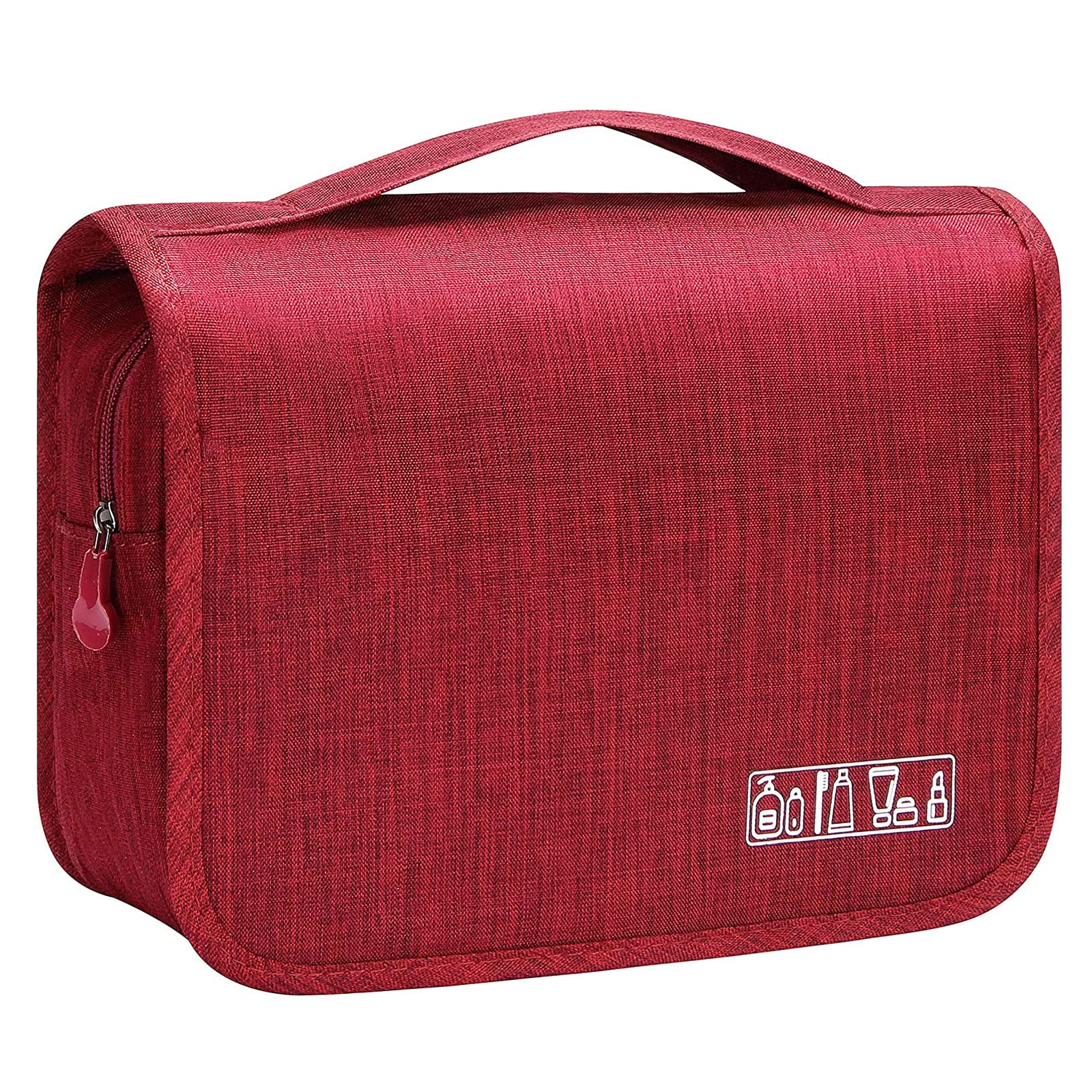 Premium Travel Toiletry Bag for Women - Hanging Shower & Makeup Organizer with Hook (Red) for Bathroom & Trips