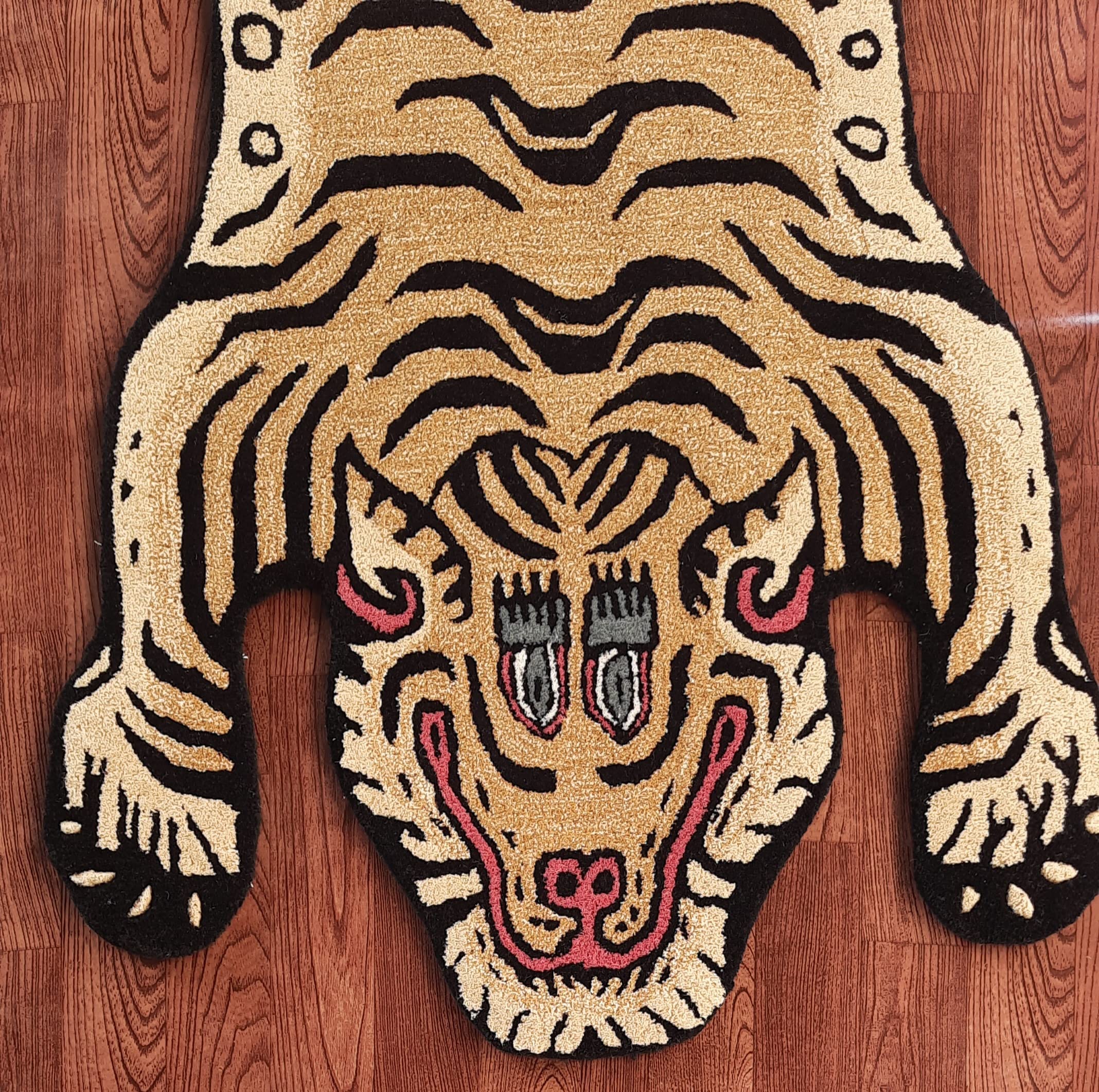 Handmade 100% Wool Tibetan Tiger Skin Pattern Rug 3x5 ft - Tufted Animal Print Carpet for Living Room, Bedroom & Home Decor | Boho Chic, Luxury Floor Mat for Cozy Spaces