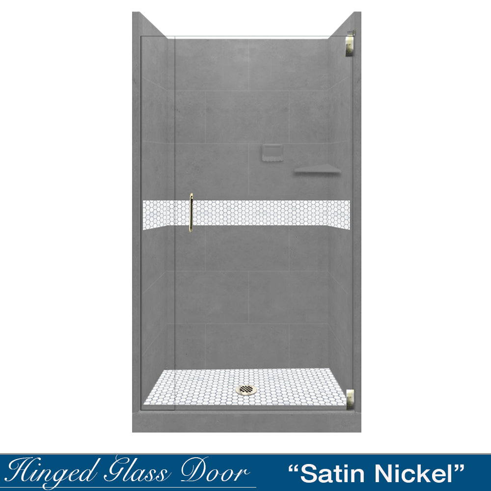 Alcove Wet Cement Sistine Stone & Pearl Hex Mosaic Tile - DIY Shower Remodel Kit for Bathroom Backsplash, Flooring, and Accent Walls