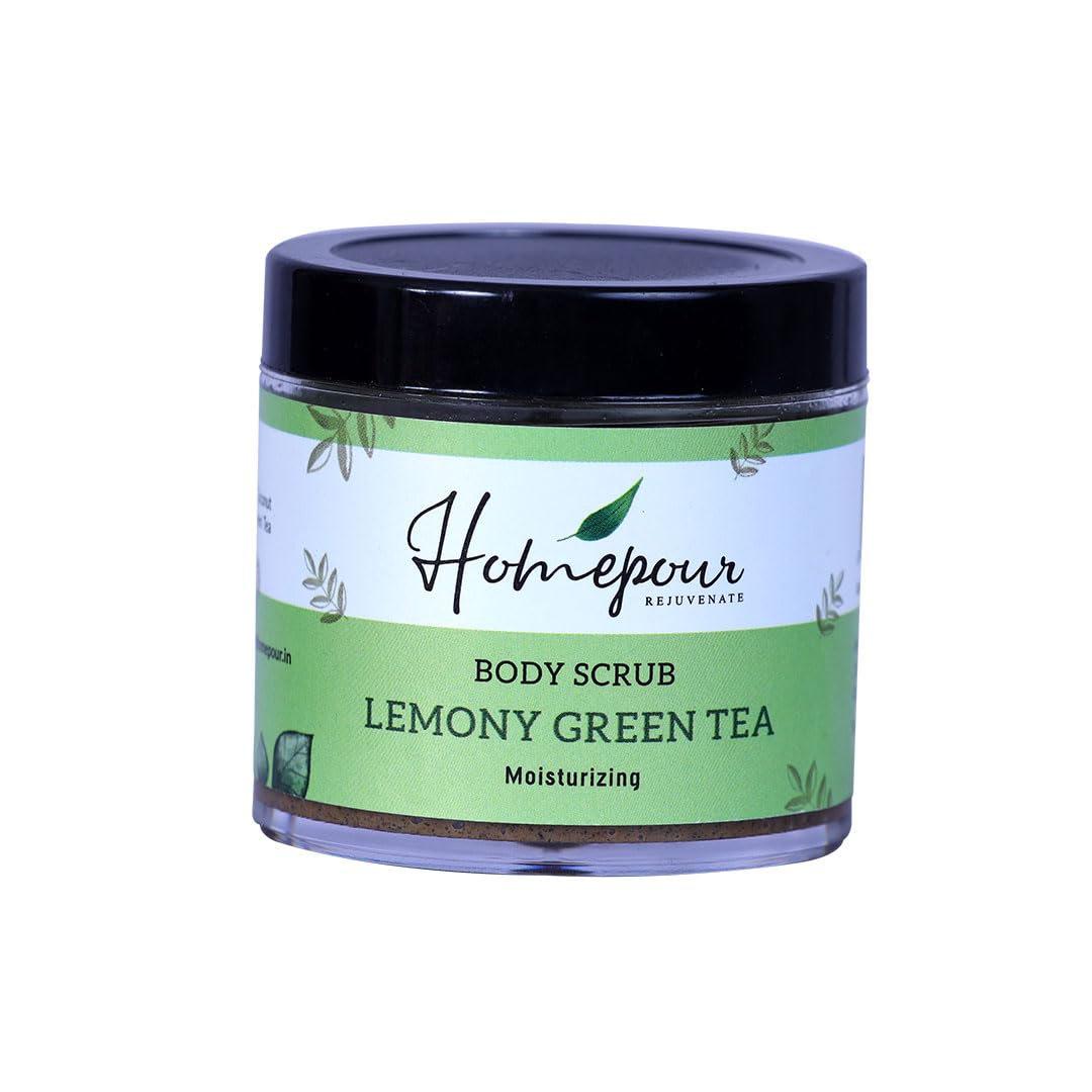 Homepour Lemony Green Tea Body Scrub – Exfoliating & Moisturizing, 100g - Handmade Natural Skincare for Dry Skin - Perfect for Shower & Spa Relaxation