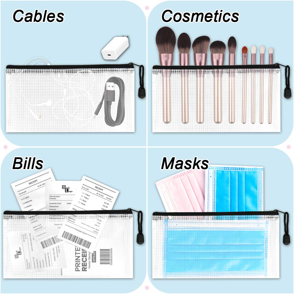 Umriox Clear Mesh Zipper Pouch - 20 Pack Black A6 Pencil Bags for School Office Travel Storage