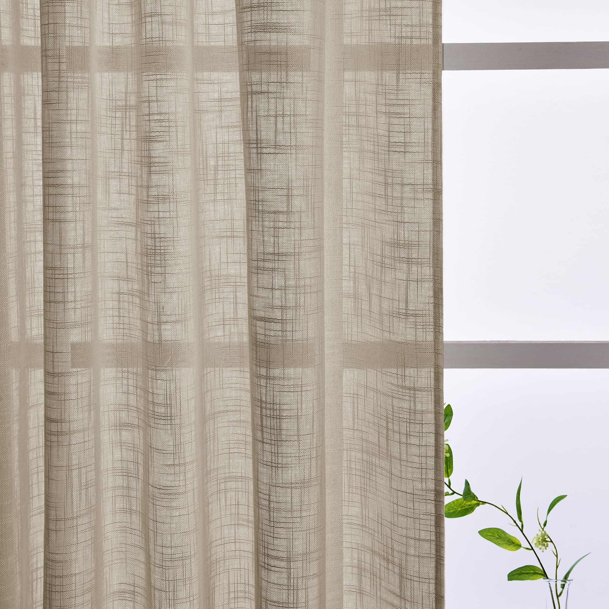 Kinryb Taupe Semi-Sheer Faux Linen Curtains - 52