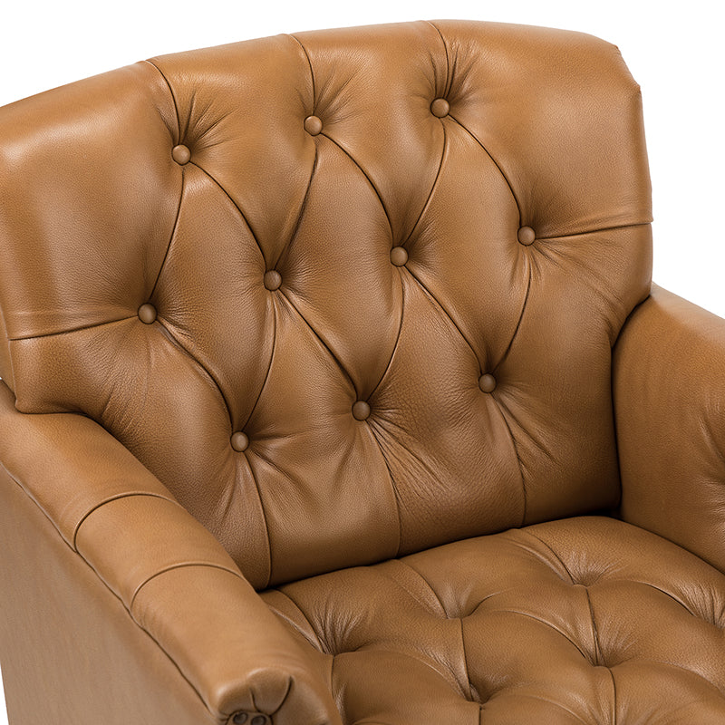 Premium Genuine Leather Armchair - Handcrafted Modern Lounge Chair for Living Room, Office & Study - Brown Leather Recliner with Solid Wood Frame - Perfect for Home Decor & Relaxation