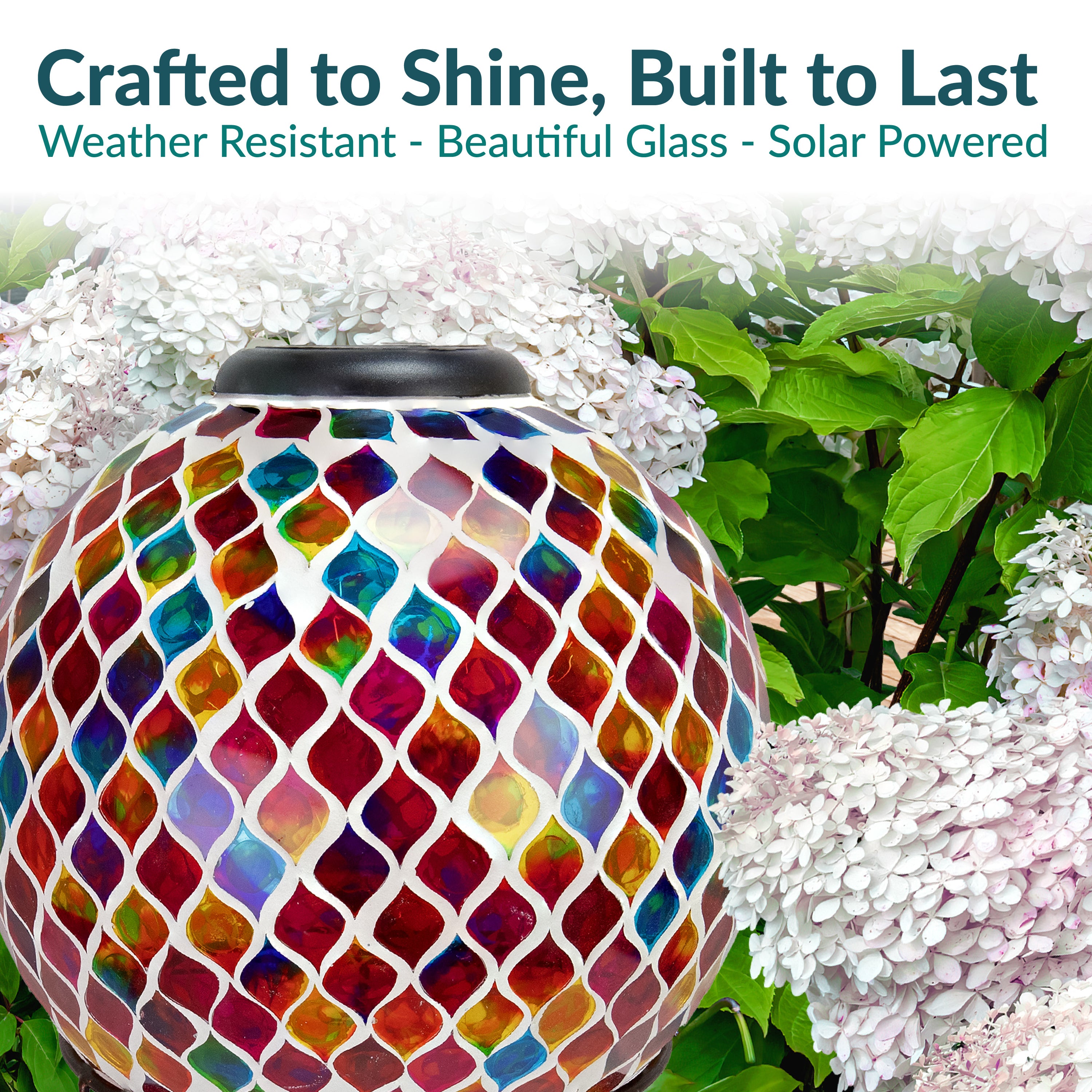 Sunnydaze 10-Inch Glass Mosaic Solar Garden Gazing Globe - Decorative Outdoor Sphere for Garden, Patio, Yard & Landscape Decor | Solar-Powered Light for Nighttime Ambiance