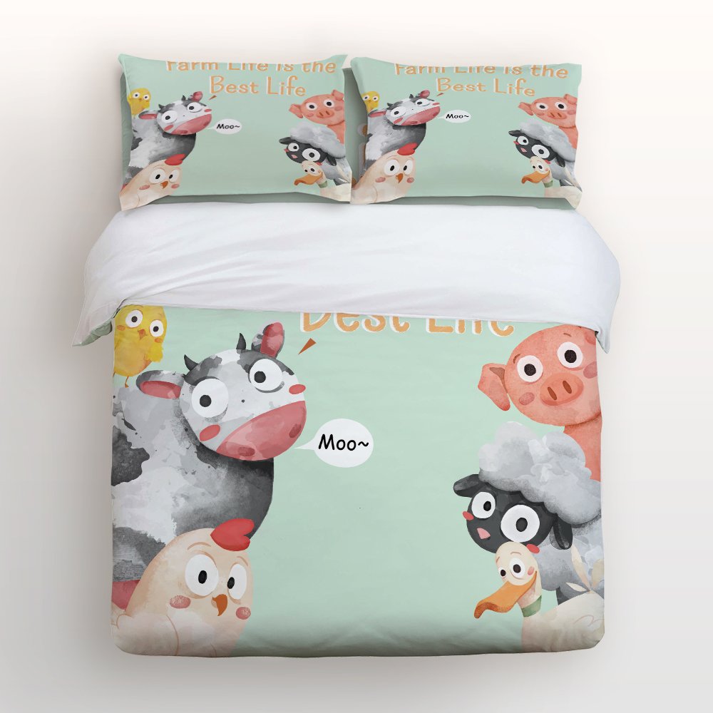Vandarllin 3-Piece Farm Animal Print Quilt Bedding Set - Full Size, Cute Pig, Chicken, Cow, Goat, Sheep & Duck Duvet Cover for Kids, Teens & Adults - Perfect for Nursery, Bedroom Decor & Cozy Farmhouse Style