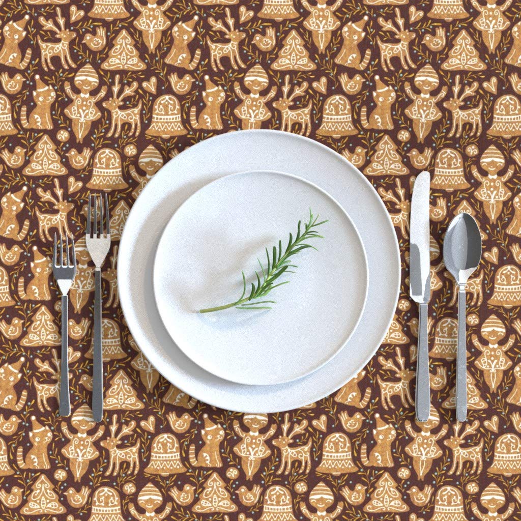 Custom Printed Spoonflower Cotton Sateen Tablecloth 70x120 Inches - Gingerbread Cookies Christmas Holiday Baking Winter Treat Design for Dining Table Decor | Perfect for Christmas Parties, Family Gatherings & Festive Home Decor