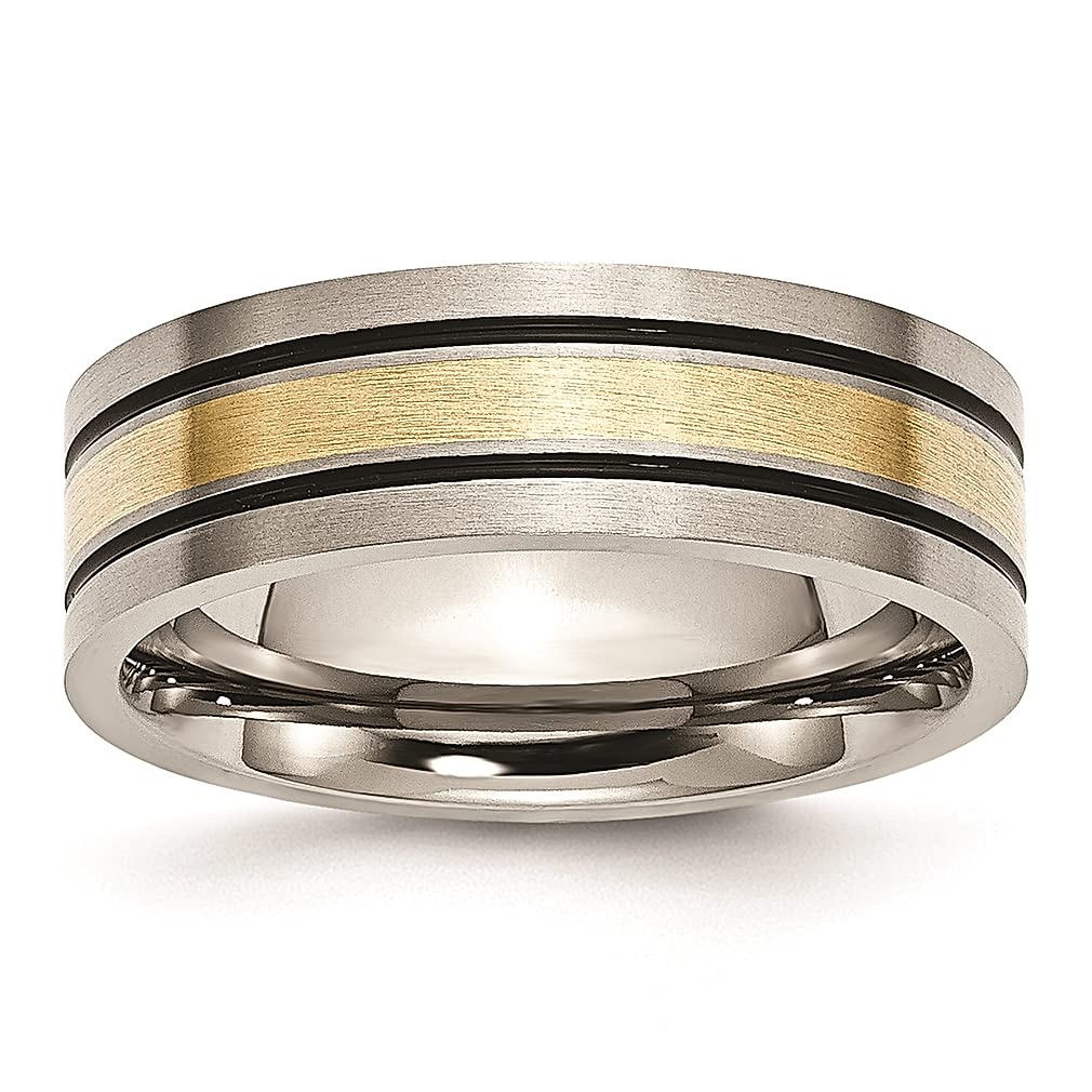 ICE CARATS Titanium Vintage 14k Gold Inlay 7mm Band Ring for Men - Durable Wedding Ring, Anniversary Gift for Him, Fine Jewelry for Dad - Perfect for Proposals, Engagements & Special Occasions
