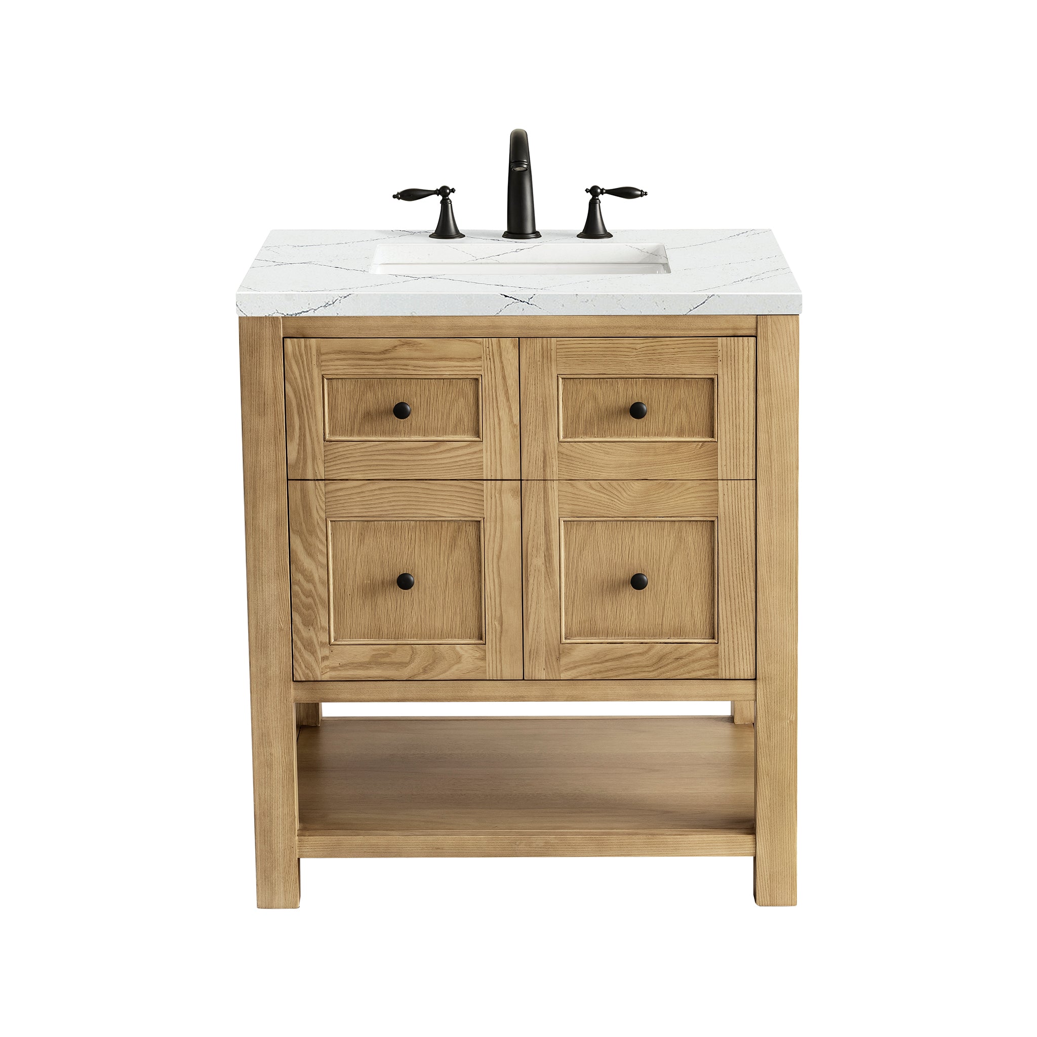 Breckenridge 30 Inch Single Bathroom Vanity Set - Light Natural Oak Finish with 3CM Ethereal Noctis Quartz Countertop | Perfect for Modern Master Bathrooms & Guest Powder Rooms