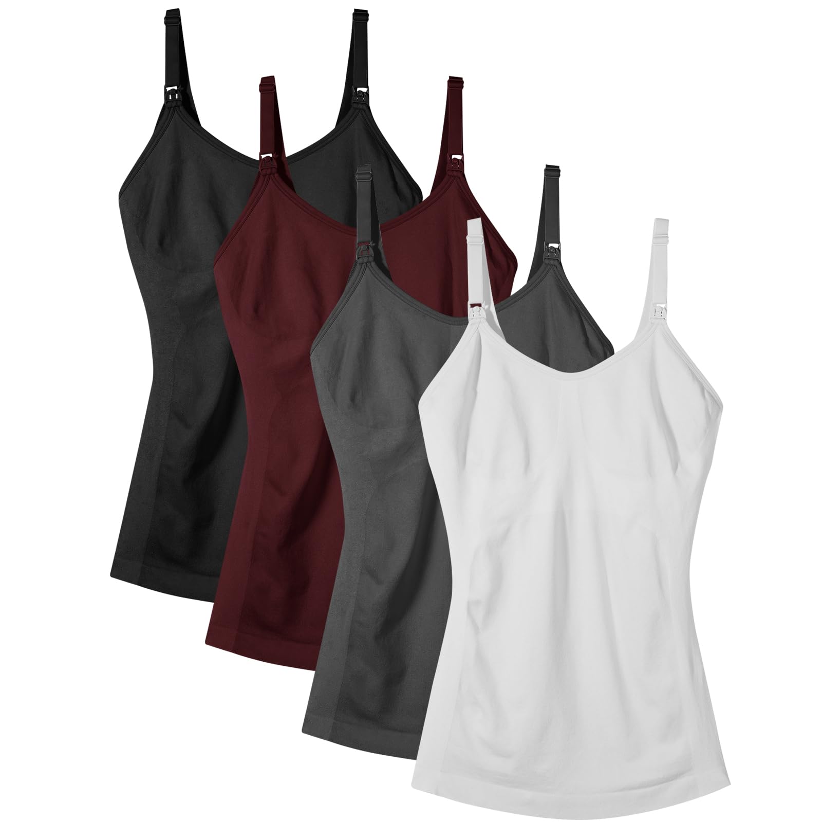 Best Women's Maternity Nursing Tank Tops with Built-in Bra - Soft Breastfeeding Camisoles Shirt 4-Pack for Comfortable Nursing & Everyday Wear