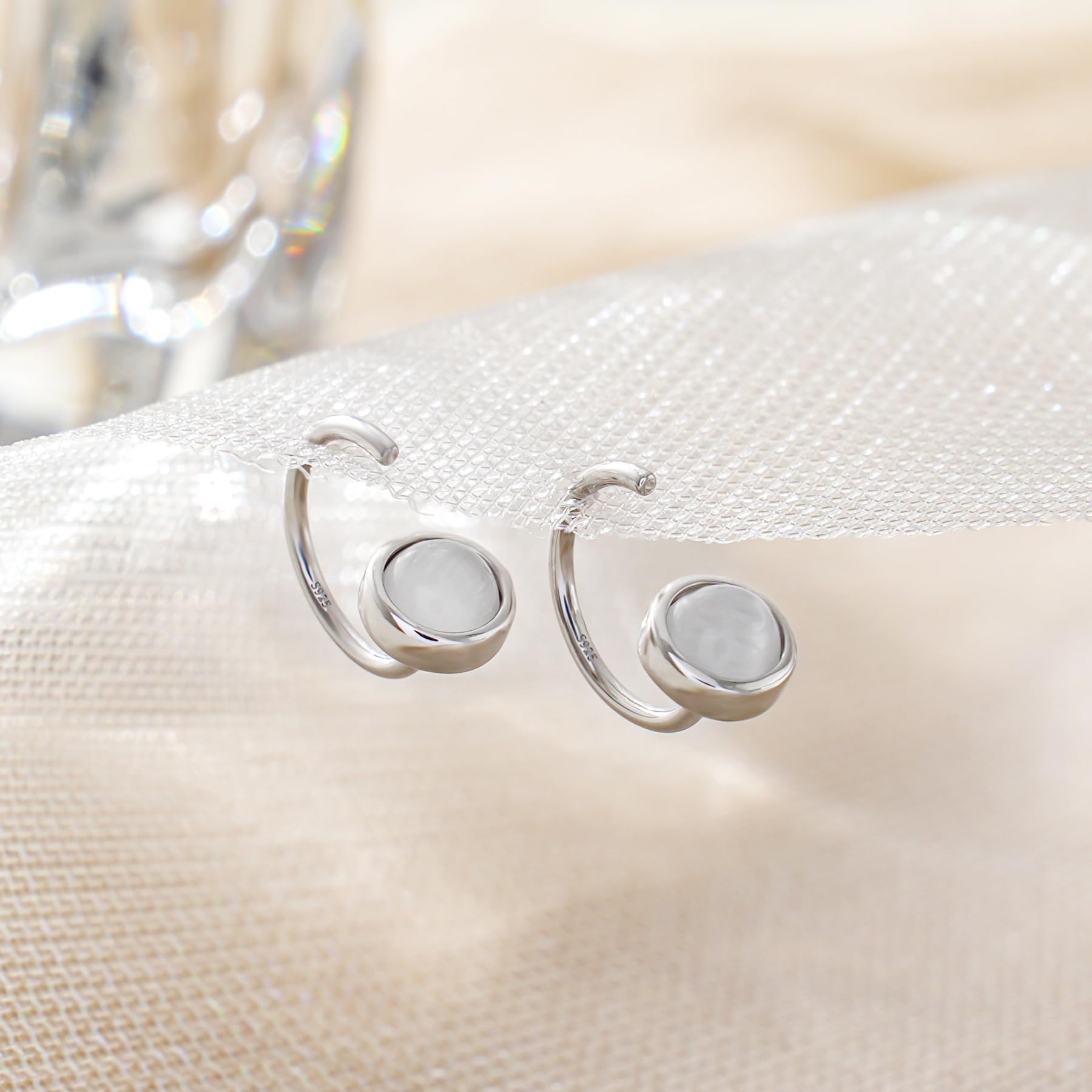 CHIC & ARTSY 925 Sterling Silver Hug Hoop Earrings with Created Gemstones - Fire Opal/Turquoise/Moonstone/CZ Tiny Hoop Earrings for Women | Perfect for Everyday Wear, Date Nights & Special Occasions