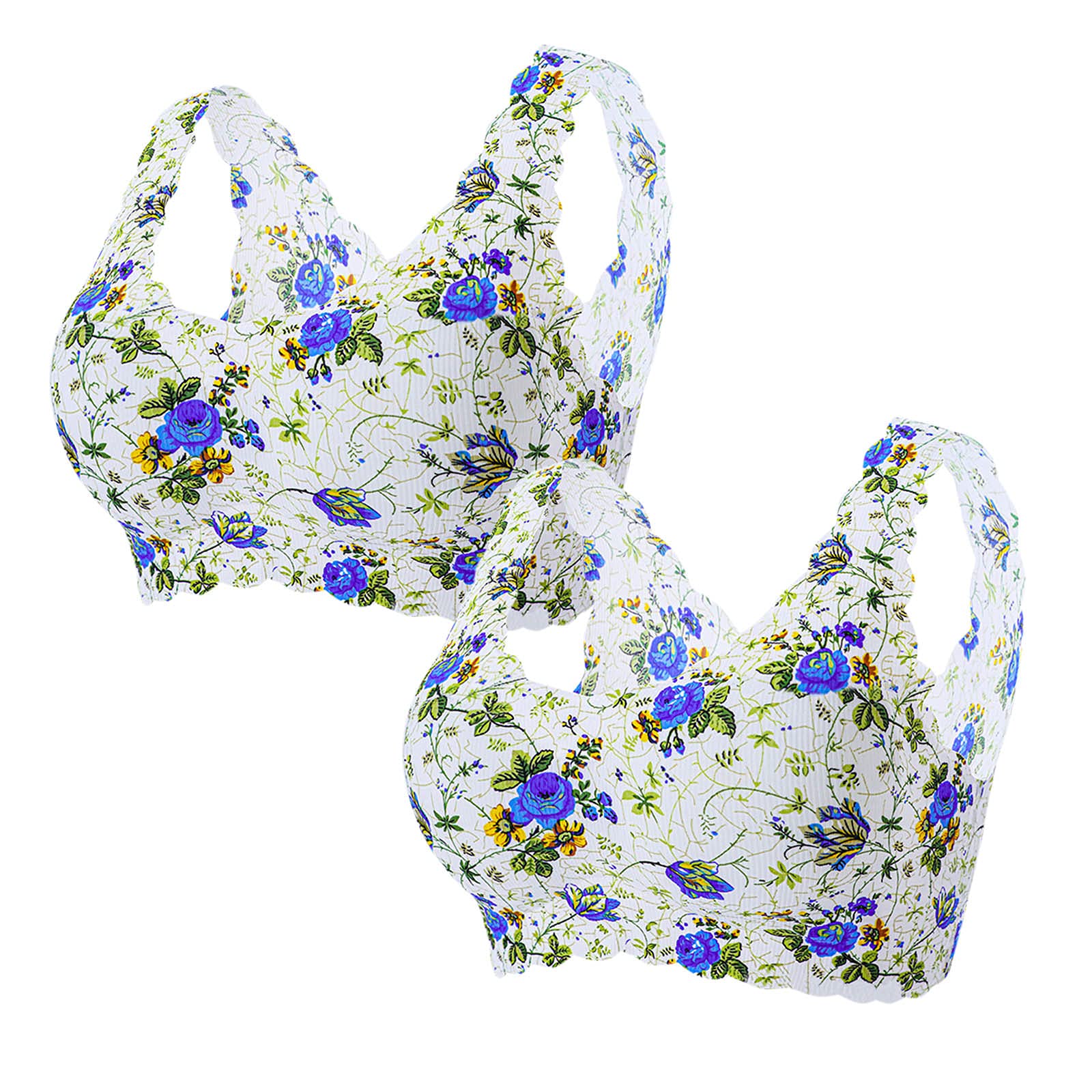 Wire-Free Push Up Bras for Women - Pack of 2 Floral Print Ice Silk Padded Bralettes, Plus Size Sports & Workout Lace Bras - Perfect for Gym, Yoga & Everyday Comfort Wear