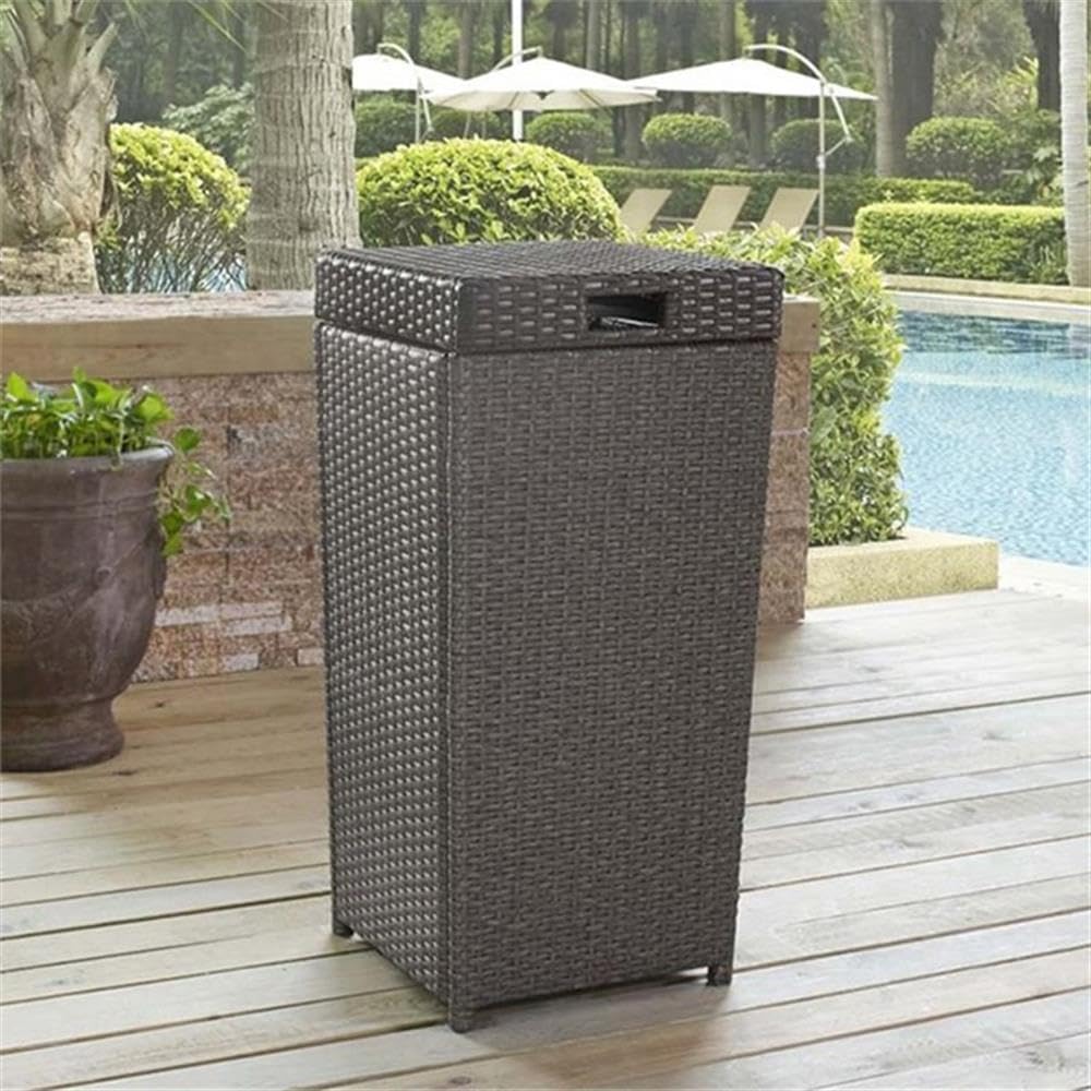 Pemberly Row Wicker Patio Trash Can - Weather-Resistant Weathered Gray Outdoor Garbage Bin for Patio, Garden & Backyard Decor