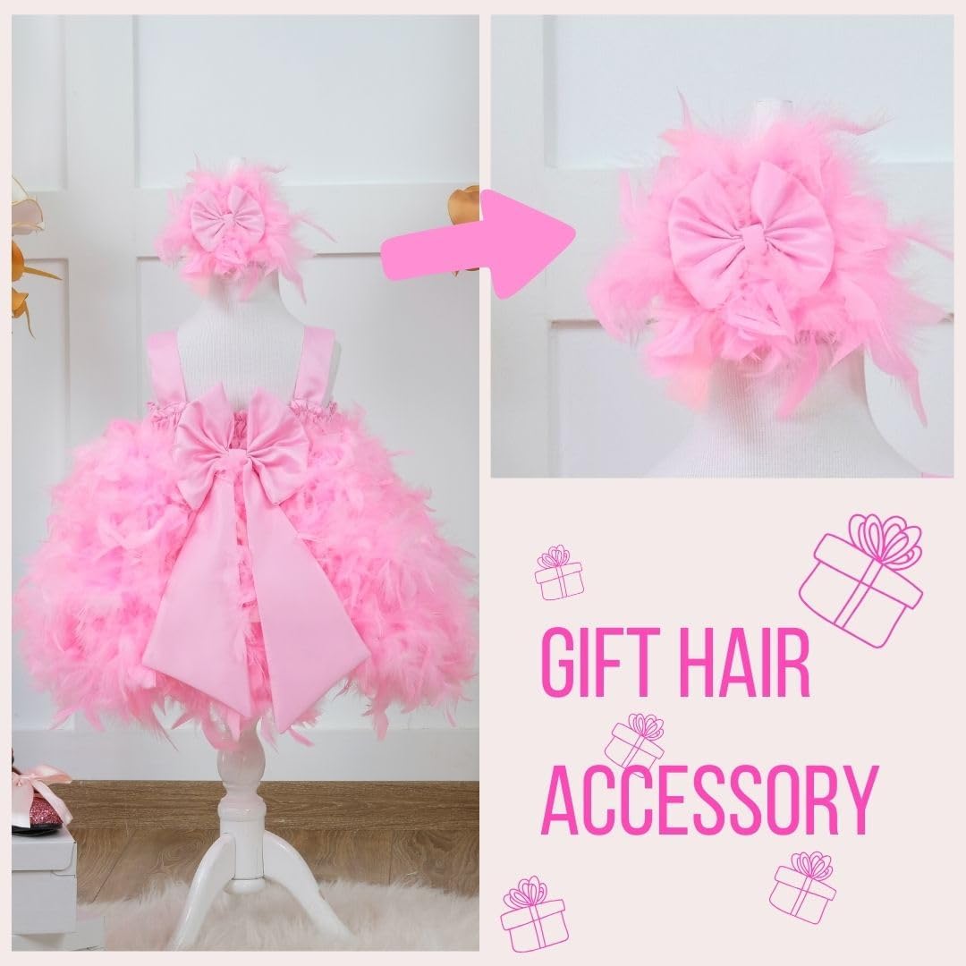 Elegant Pink Feather Cupcake Pageant Dress for Baby Girls 12-18 Months - Sleeveless Floral Maxi Dress for Birthday, Holiday & Special Occasions - Toddler Girl's Fancy Party Outfit