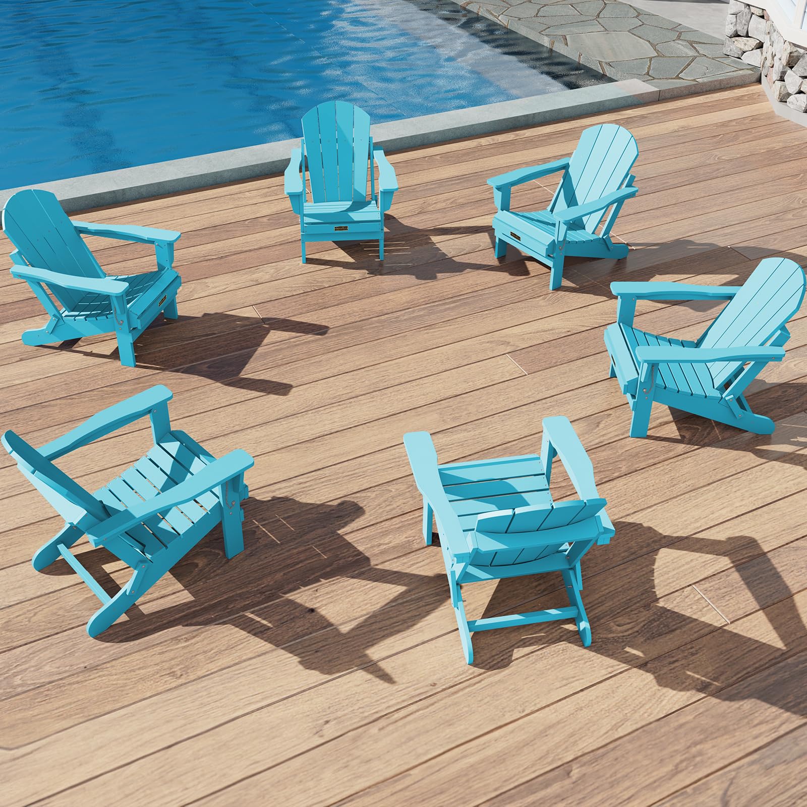 SERWALL Folding Adirondack Chair - Weather Resistant Outdoor Patio Furniture, Light Blue - Perfect for Backyard, Garden, Poolside & Beach Relaxation