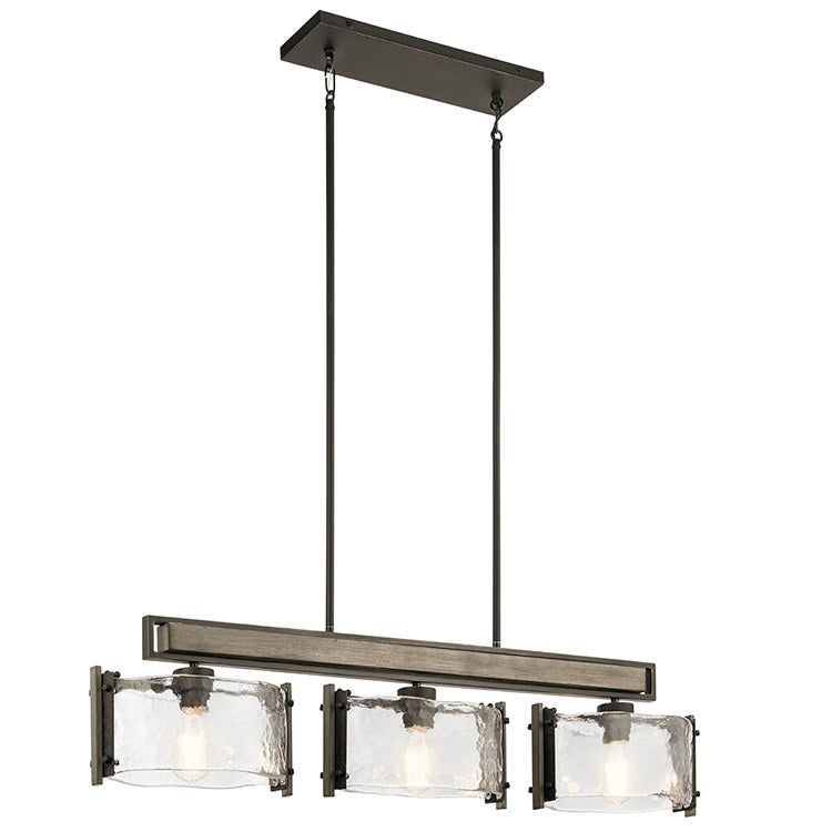 Aberdeen Three Light Linear Chandelier - Modern LED Pendant Lighting Fixture for Dining Room, Kitchen Island & Bedroom - Brushed Nickel Finish with Clear Glass Shades