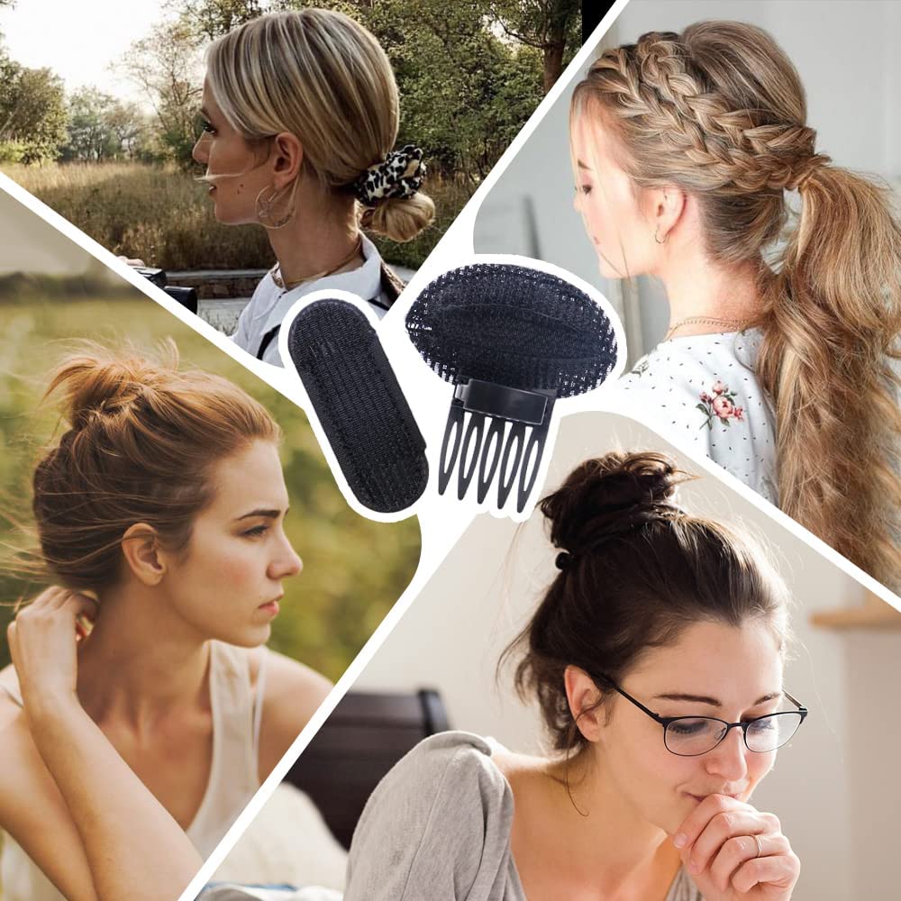 BAERFIT Black Hair Volumizer Puff for Women - 3 Pack Invisible Hair Bun Bump Clips with Fluffy Sponge Pad - Perfect for Updos, Ponytails & Princess Styling - Great for Weddings, Parties & Everyday Hair Accessories