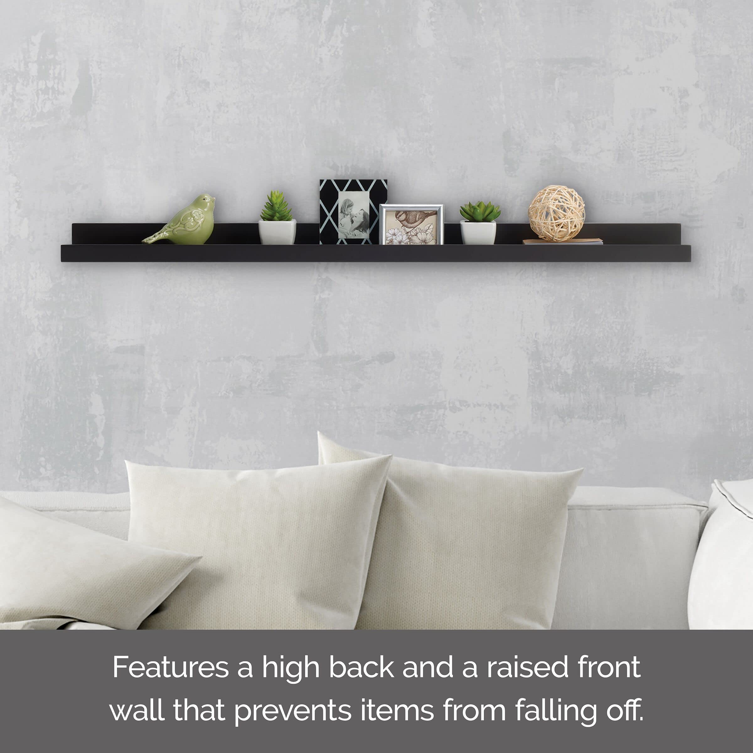 Melannco 36-Inch Floating MDF Photo Ledge Shelf - Espresso Brown Wall Display for Bedroom, Living Room, Bathroom, Kitchen & Nursery - Perfect for Framed Photos, Artwork & Decorative Displays