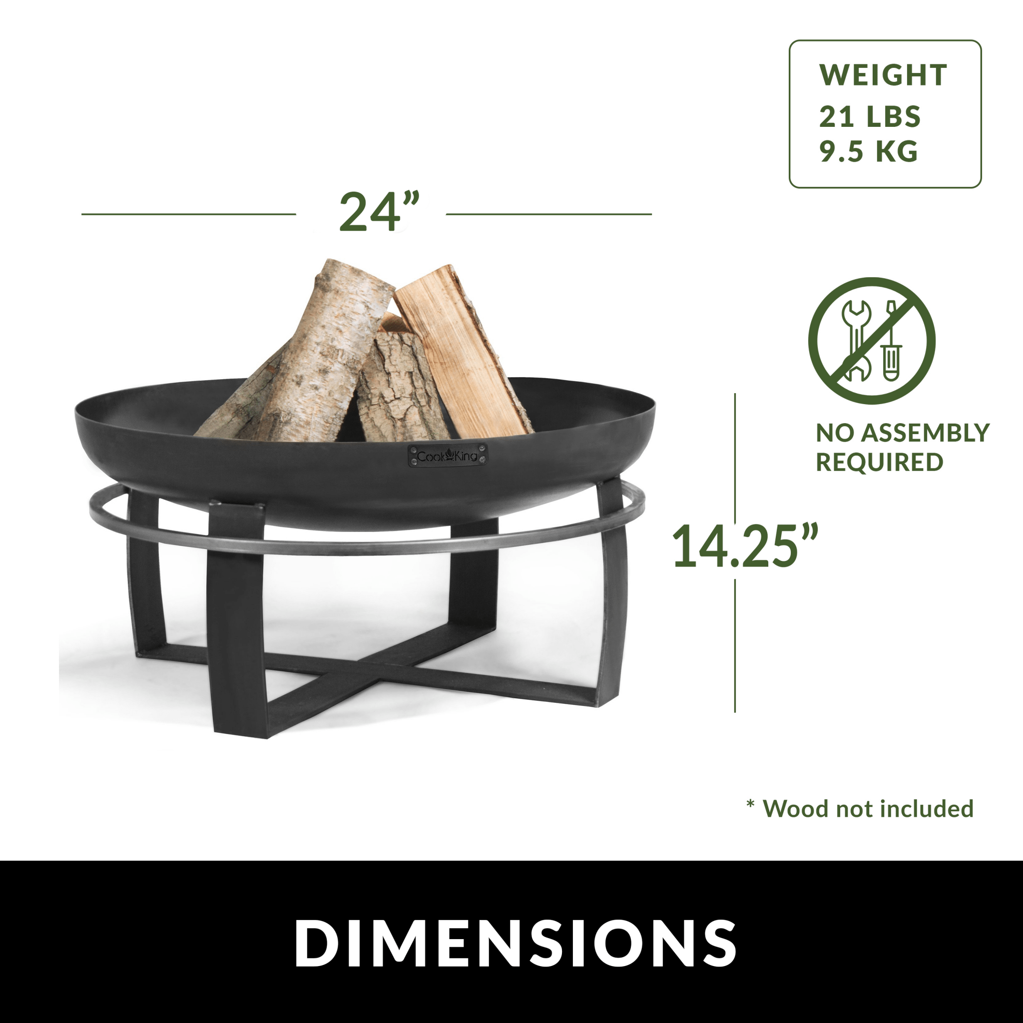 Viking 24-Inch Outdoor Fire Pit with Removable Grill Plate - Perfect for Backyard Camping, BBQ Parties & Patio Gatherings