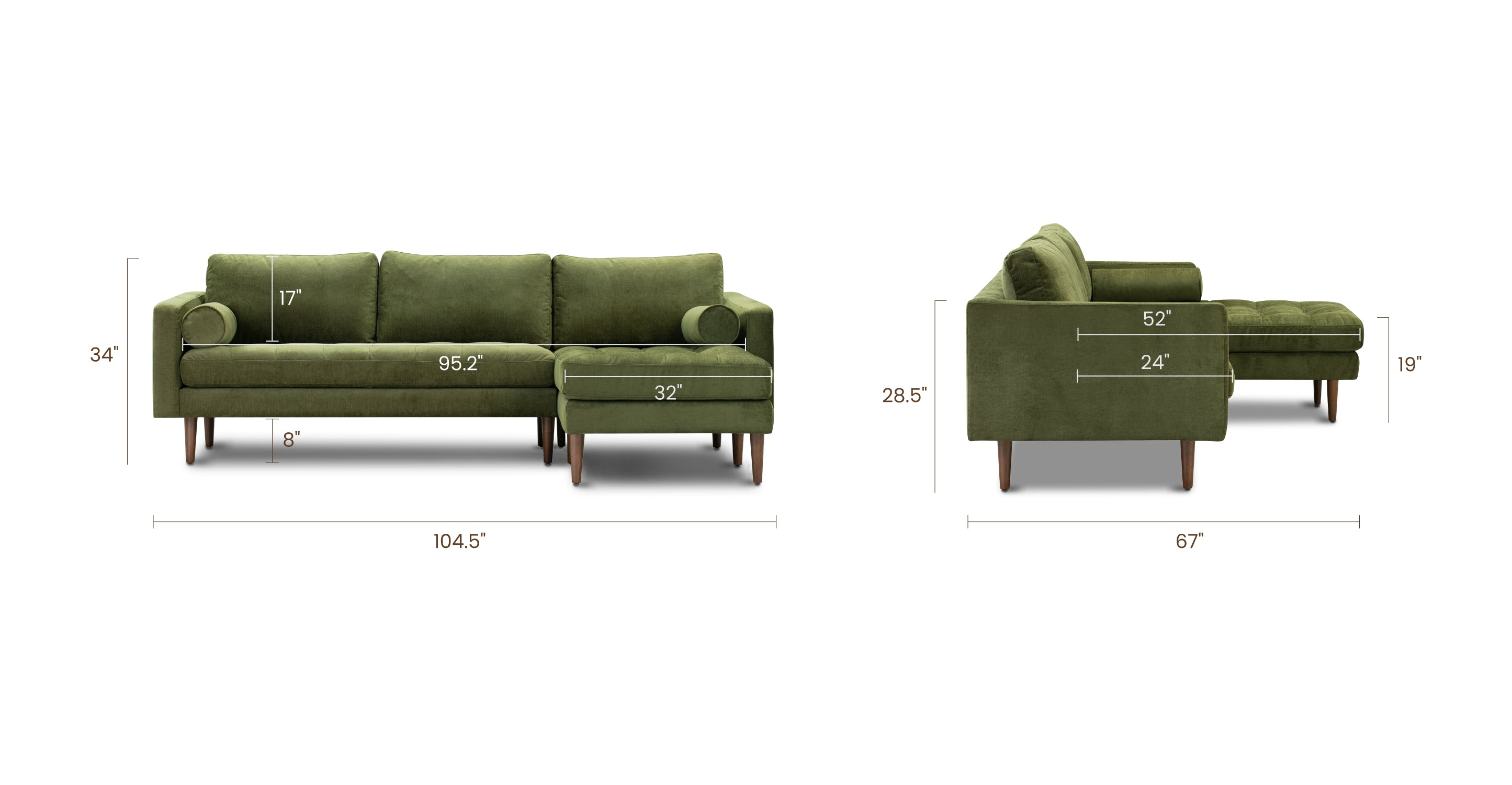 Napa Velvet Right Facing Sectional Sofa - Modern L-Shaped Couch for Living Room, Family Room & Home Theater | Soft Fabric Upholstery, Comfortable Seating