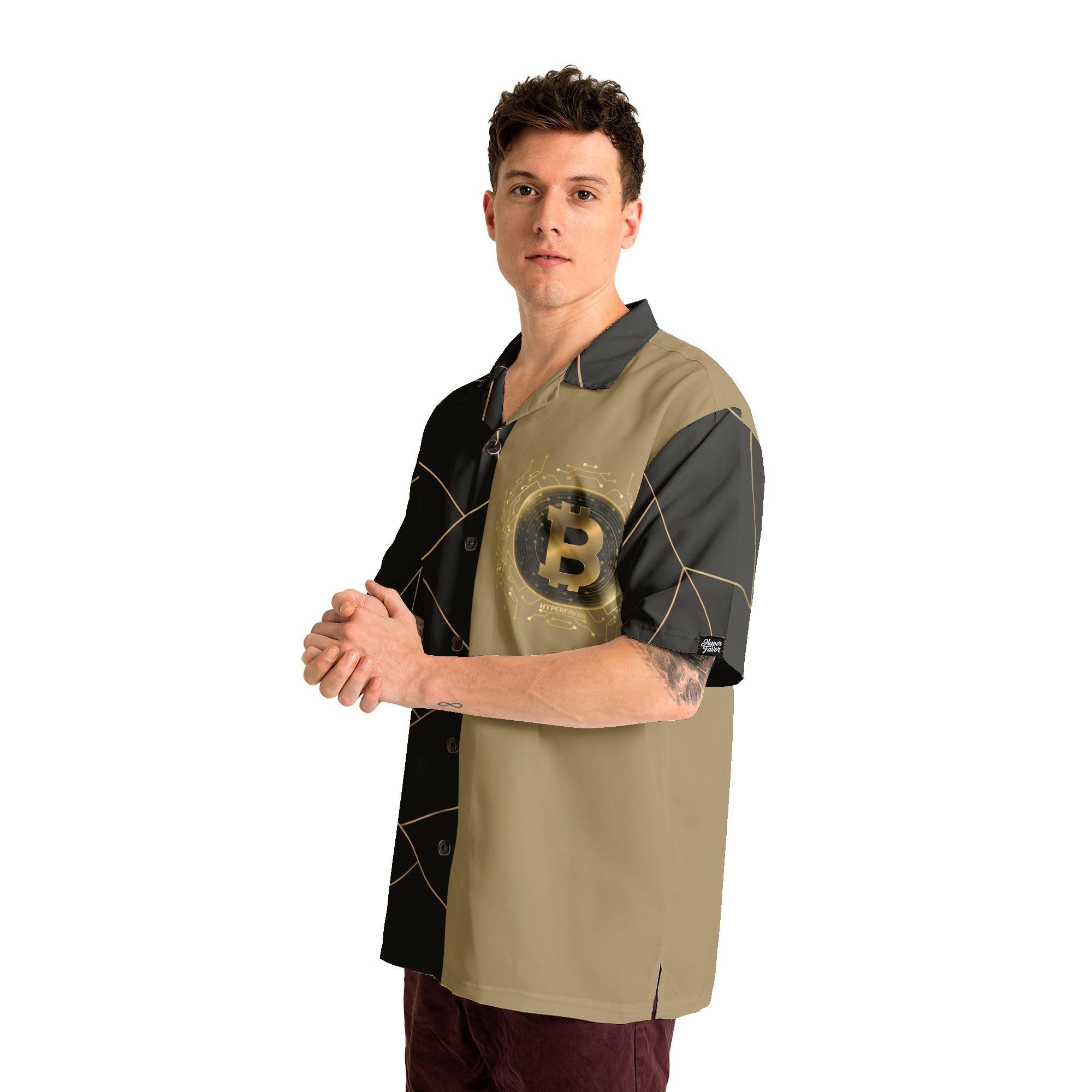 HYPERFAVOR Bitcoin T-Shirts for Men - Casual Short-Sleeve Crypto Graphic Tee - Bitcoin Hawaiian Shirt Gift Set for Bitcoin Enthusiasts - Perfect for Crypto Conferences, Beach Parties & Casual Wear