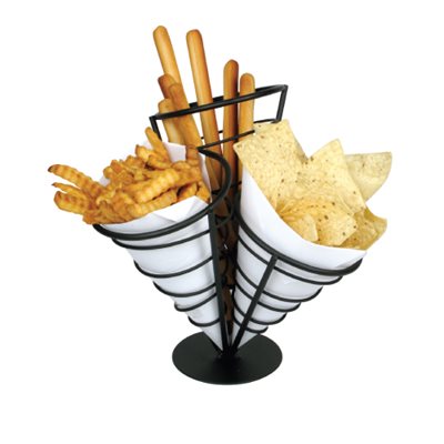 Winco Three Cone French Fry Holder - Black - Perfect for Restaurants, Fast Food Stands, and Home Kitchen Use