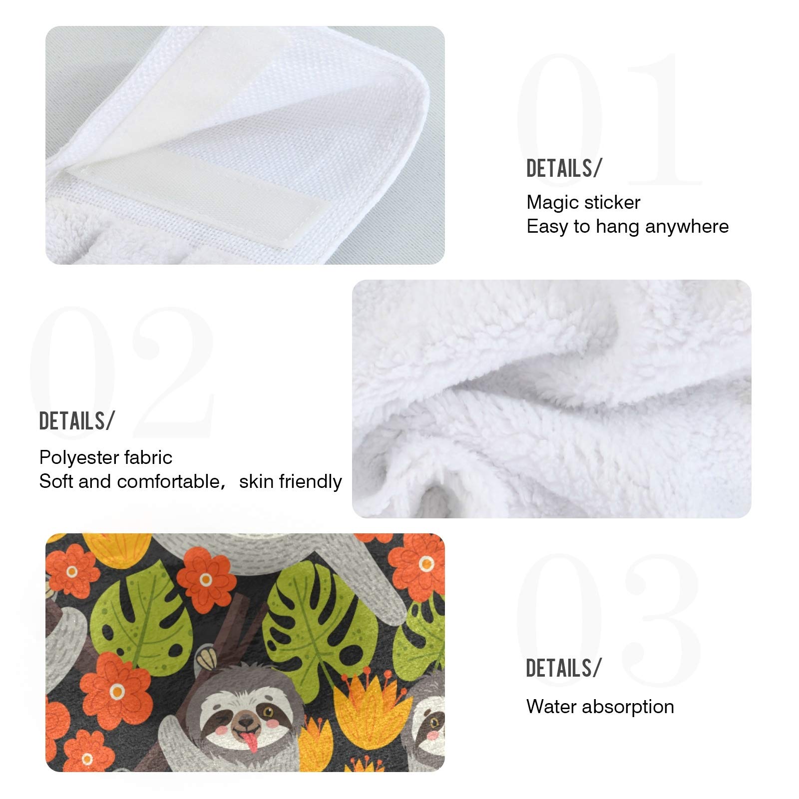Soft Sloth Kitchen Towels Set of 2 - 12x17 Inch Absorbent Hand Towels & Dishcloths with Hanging Loop - Cute Bathroom & Kitchen Décor for Home, Gifts, and Housewarming