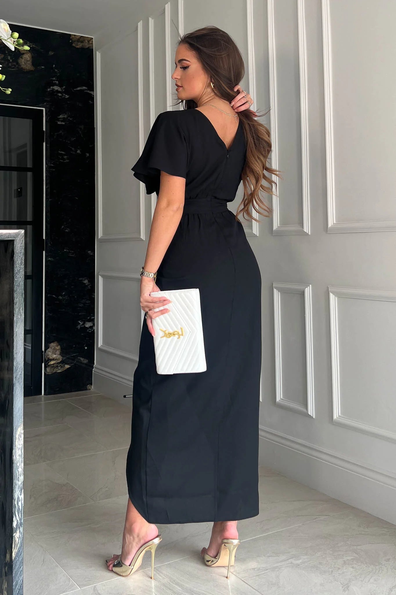 Aurora Buckle Detail Maxi Dress for Women - Elegant Black Long Dress with Adjustable Straps | Perfect for Weddings, Parties & Evening Events