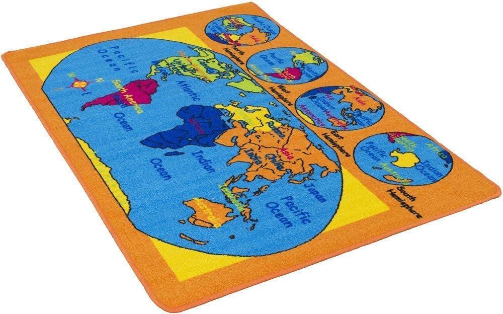 Champion Rugs World Map Educational Carpet - 92x120 Inch Large Non-Slip Play Mat for Kids, Classroom Decor & Learning Geography - Perfect for Nursery, Playroom & Homeschooling