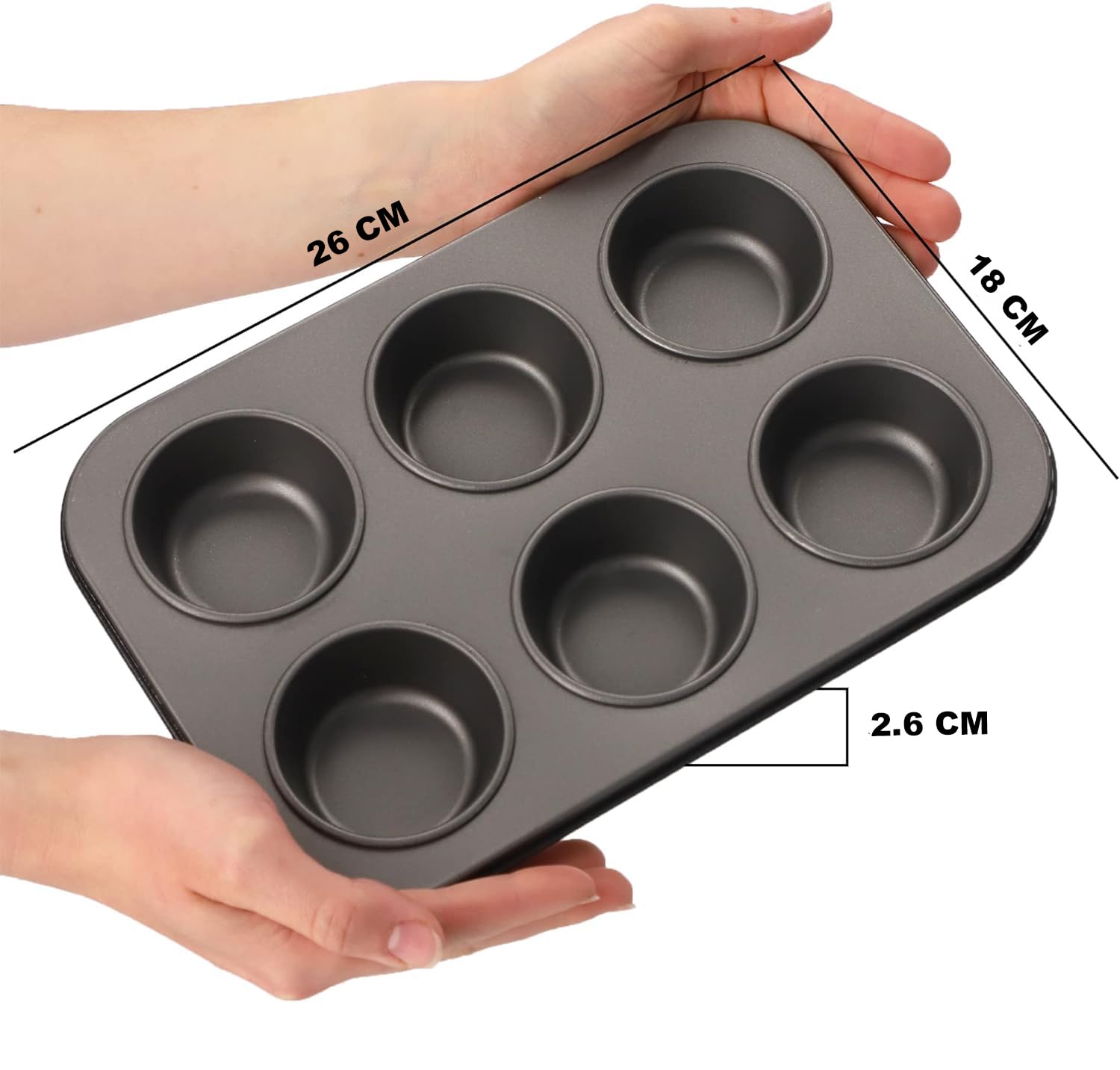 Kuber Industries 6-Slot Non-Stick Cupcake Baking Pan | Premium Black Muffin & Small Cake Mold for Home Baking | Perfect for Birthday Parties, Tea Time & Holiday Desserts