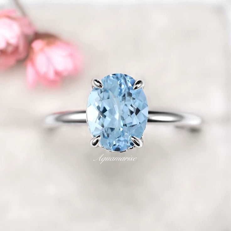 2CT Oval Cut Solitaire Aquamarine Ring in Sterling Silver - Elegant March Birthstone Jewelry for Engagement, Anniversary & Special Occasions