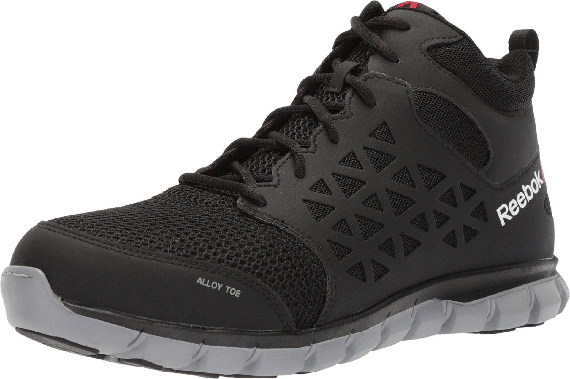 Reebok Men's Sublite Cushion Mid Alloy Toe ESD Work Safety Shoes - Black | Lightweight Comfort for Construction & Industrial Work | Slip Resistant & Electrical Hazard Protection