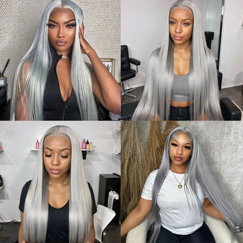 Eullair #613 Blonde Lavender Purple Pink Grey Straight Human Hair Wig with 13x4 Transparent Lace Frontal for Women | Perfect for Cosplay, Daily Wear & Special Occasions