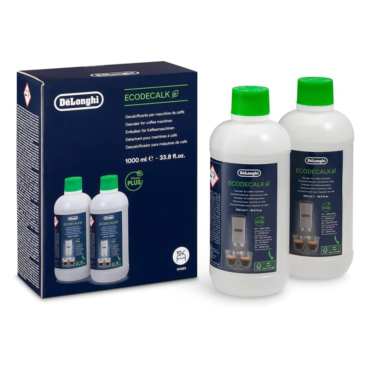 DeLonghi EcoDecalk Descaler Liquid 2 Pack (500ml Each) - Coffee Machine & Espresso Maker Descaling Solution for Home & Office Use