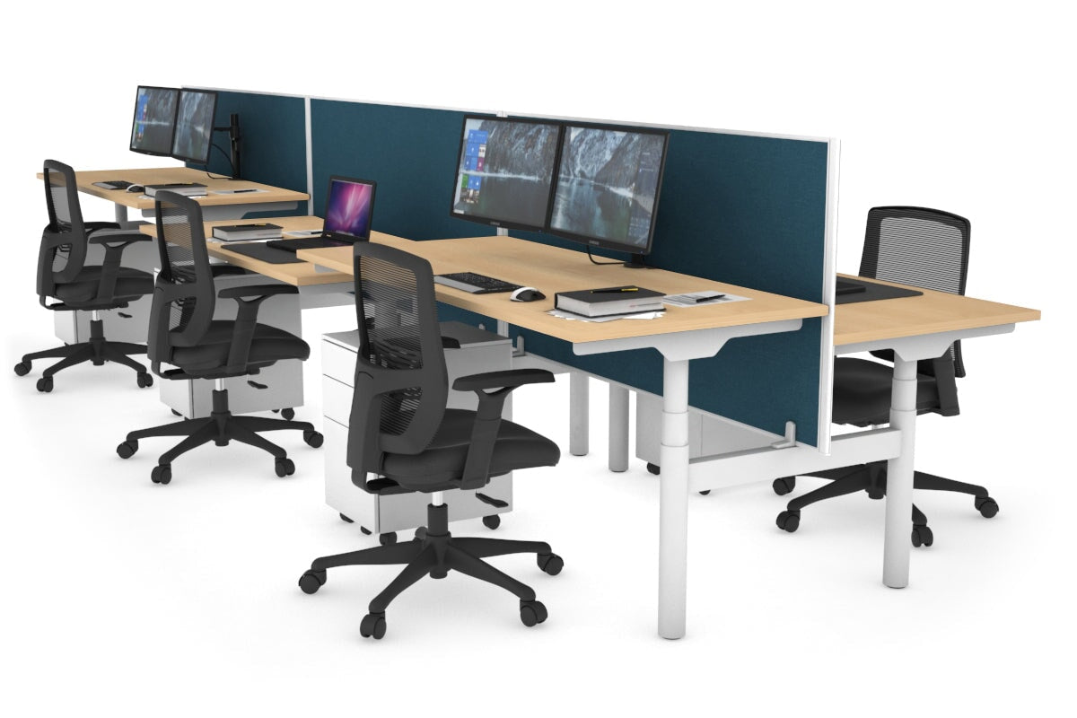 Flexi Premium Height Adjustable 6-Person H Bench Workstation - White Frame [1200L x 700W] - Ideal for Office, Coworking Spaces & Home Offices